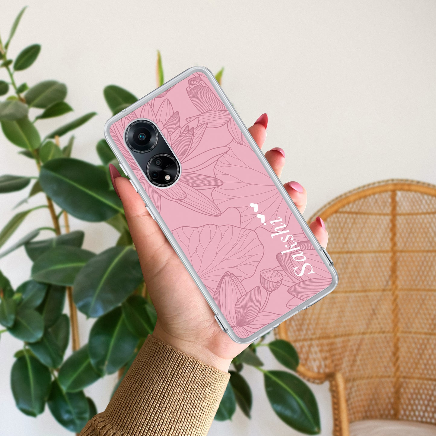 Customized luxury Peach leaves Transparent Silicon Case For Oppo ShopOnCliQ