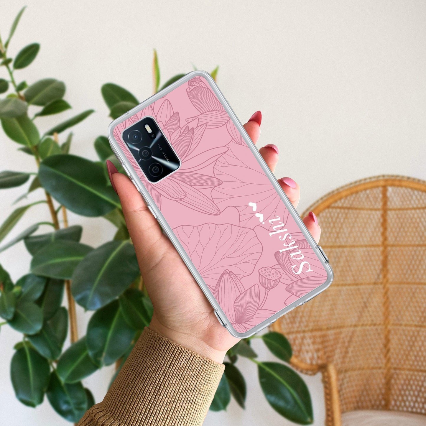 Customized luxury Peach leaves Transparent Silicon Case For Oppo