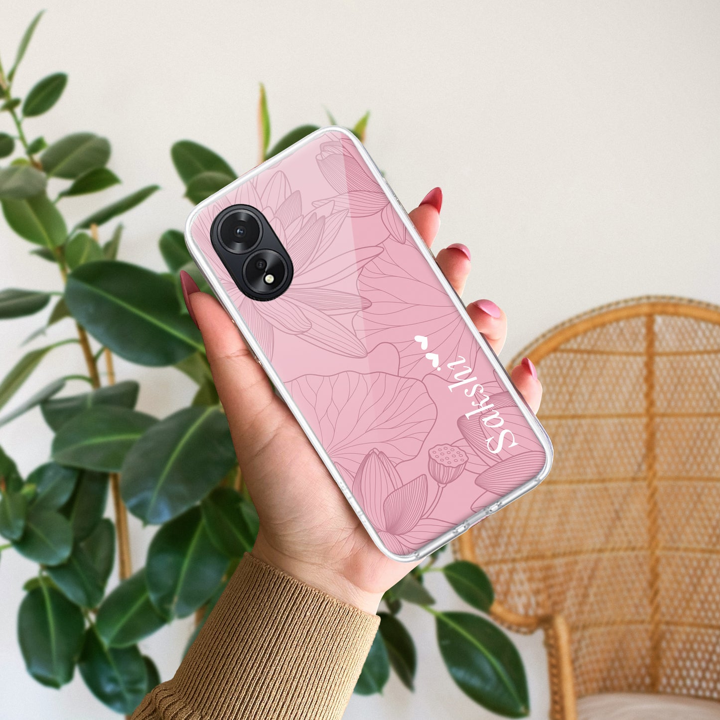 Customized luxury Peach leaves Transparent Silicon Case For Oppo ShopOnCliQ