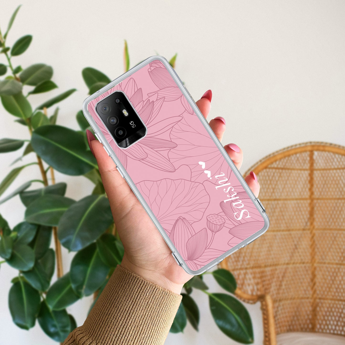 Customized luxury Peach leaves Transparent Silicon Case For Oppo ShopOnCliQ