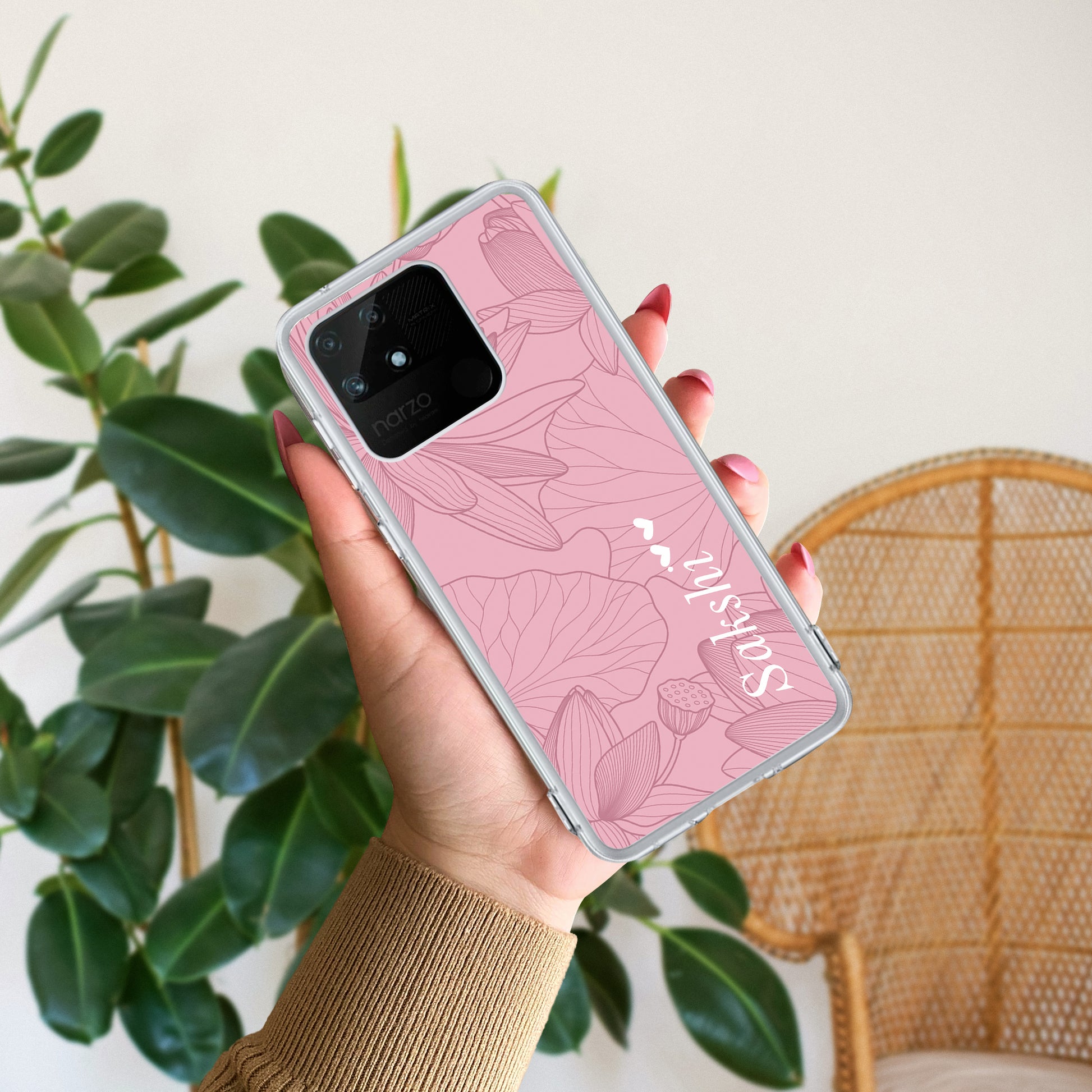 Customized luxury Peach leaves Transparent Silicon Case For Realme/Narzo - ShopOnCliQ