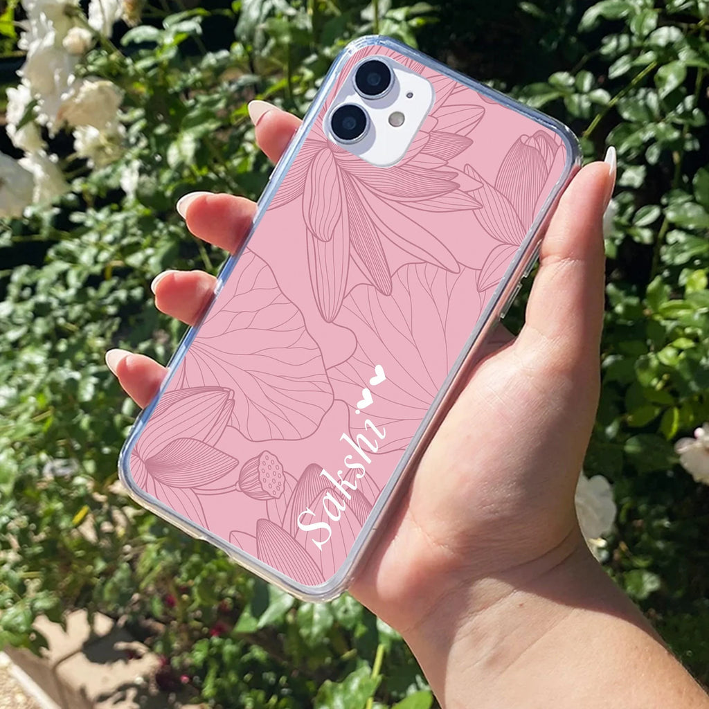 Customized luxury Peach leaves Transparent Silicon Case For iPhone 11
