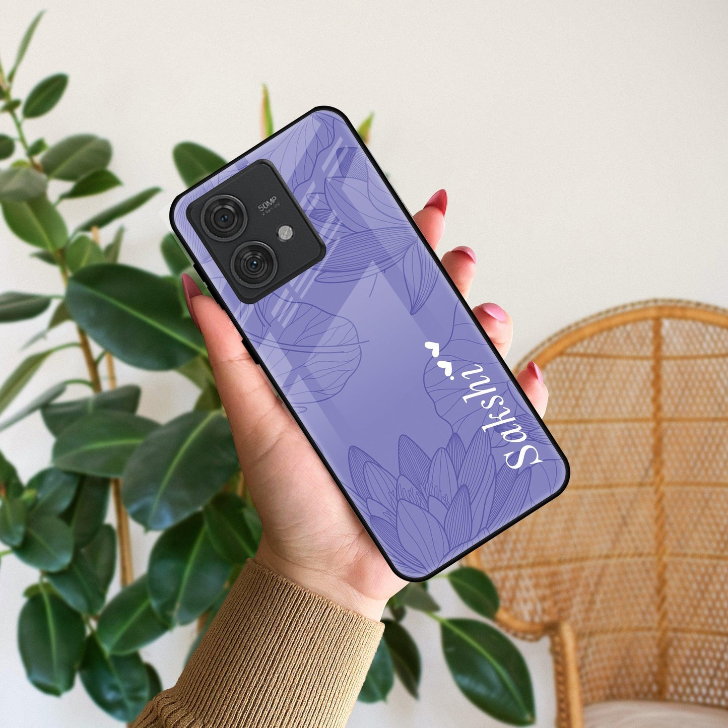 Customized luxury Purple leaves Glossy Metal Case Cover For Motorola