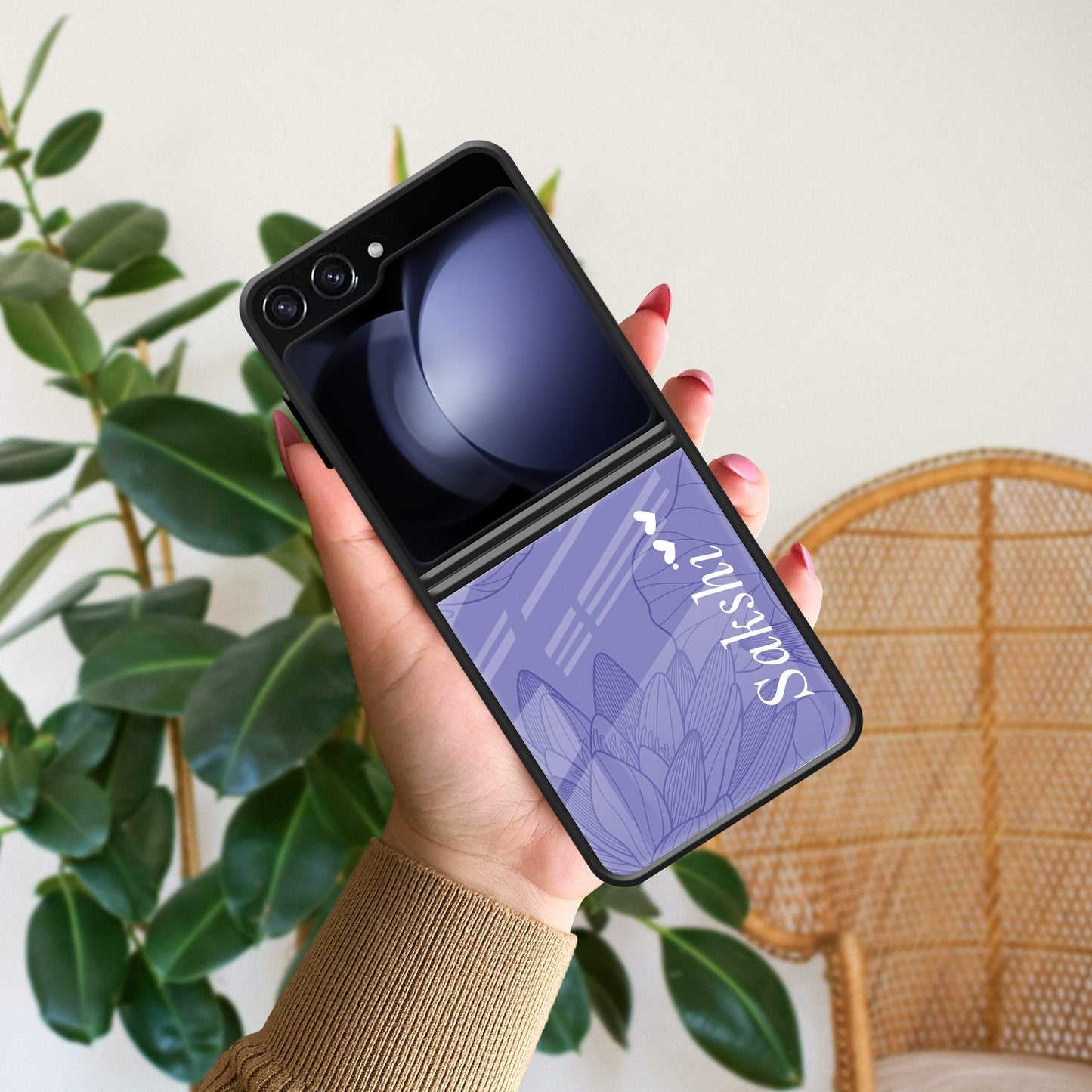 Customized luxury Purple leaves Glossy Metal Case Cover For Samsung