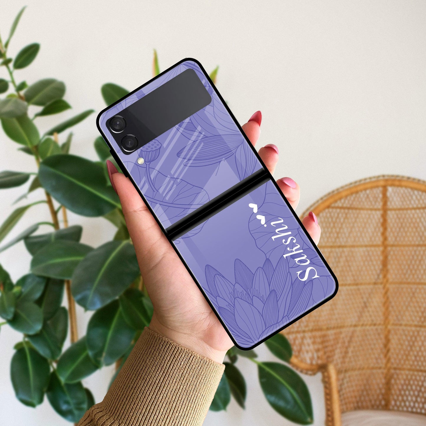 Customized luxury Purple leaves Glossy Metal Case Cover For Samsung