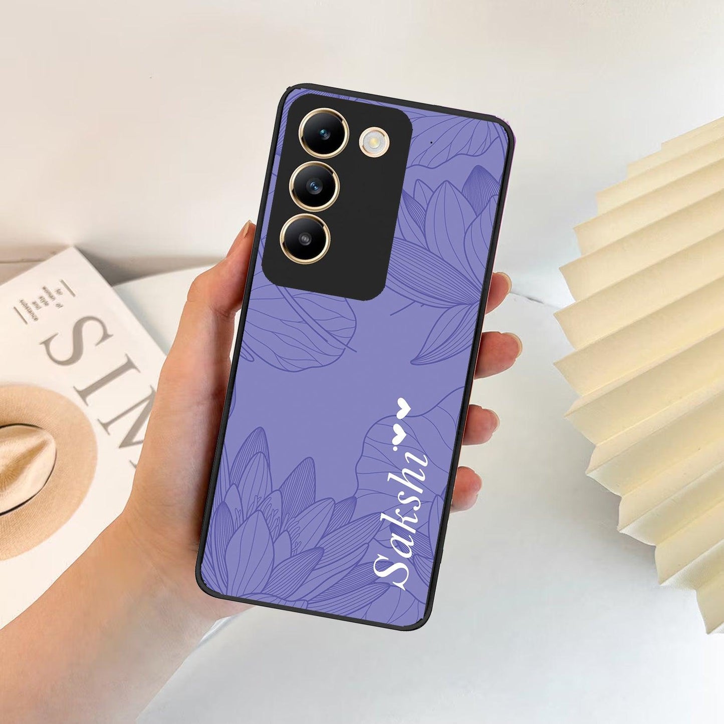 Customized luxury Purple leaves Glossy Metal Case Cover For Vivo