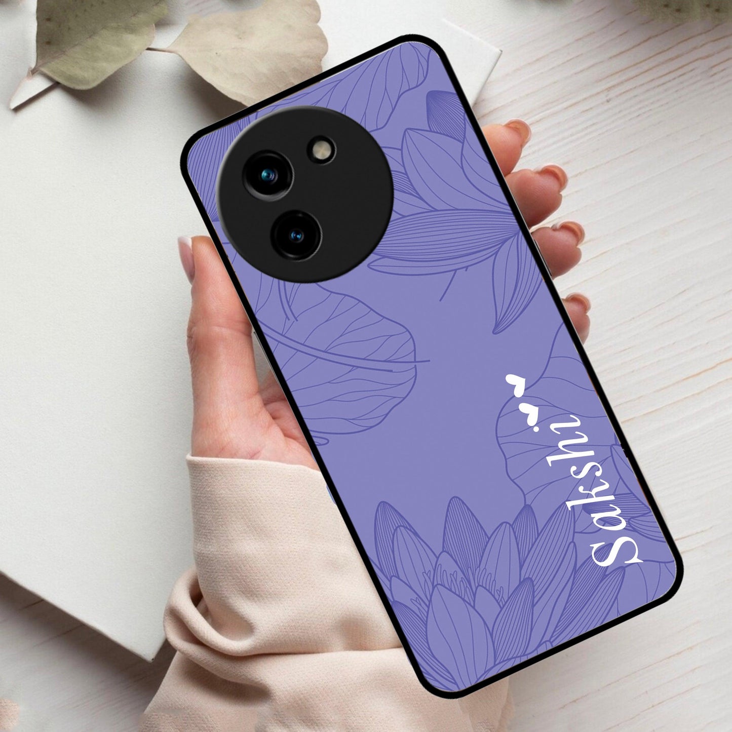 Customized luxury Purple leaves Glossy Metal Case Cover For Vivo