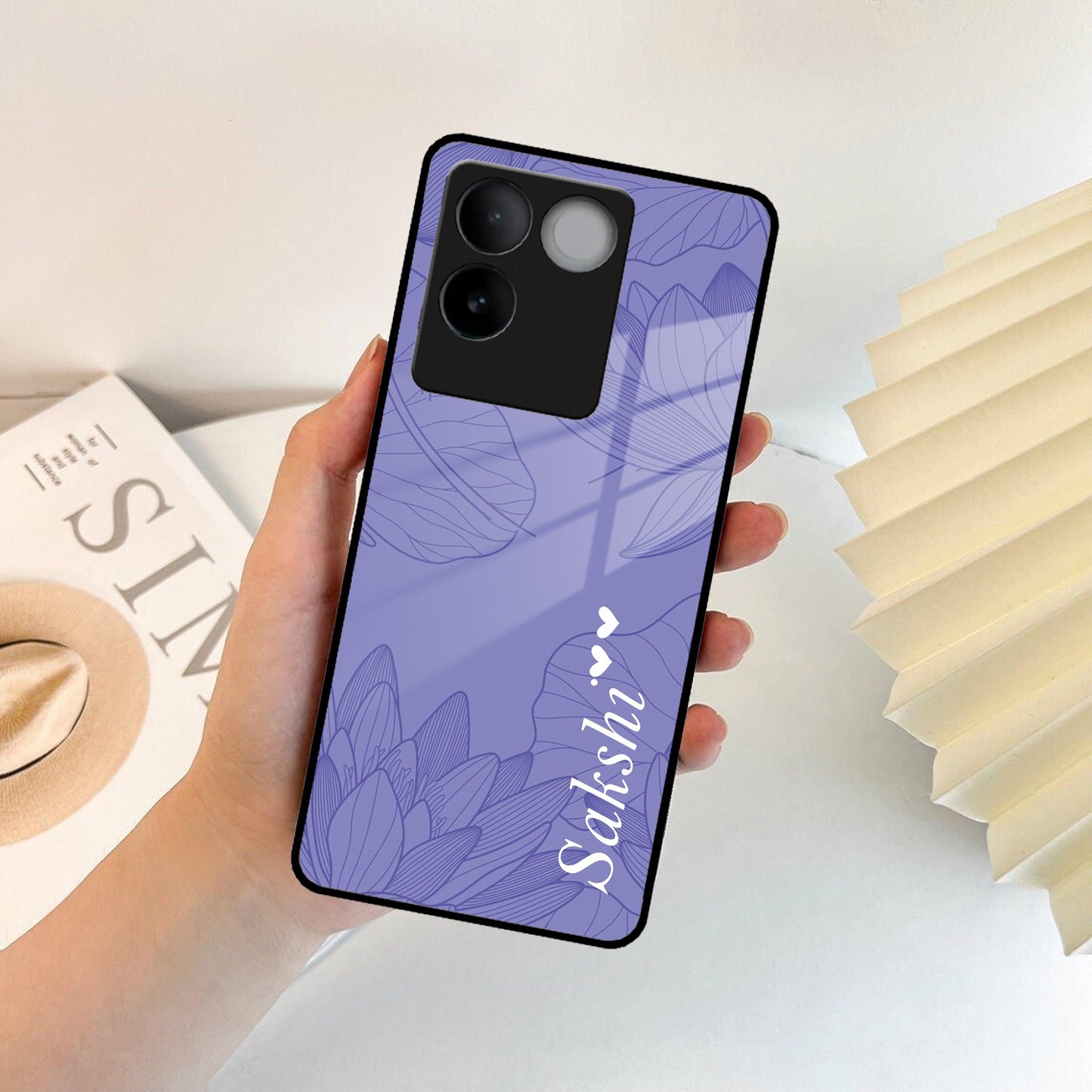 Customized luxury Purple leaves Glossy Metal Case Cover For Vivo