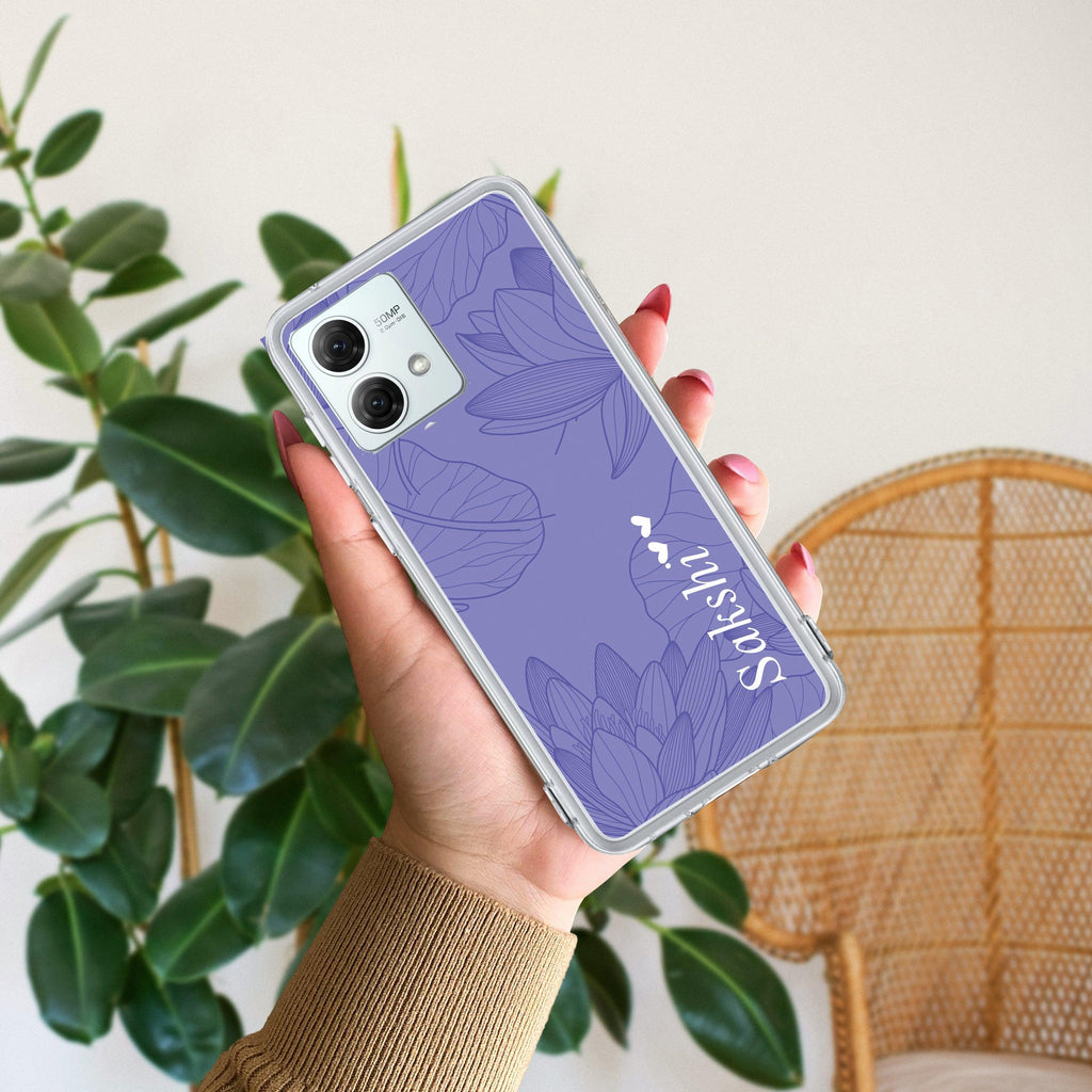 Customized luxury Purple leaves Transparent Silicon Case For Motorola - ShopOnCliQ