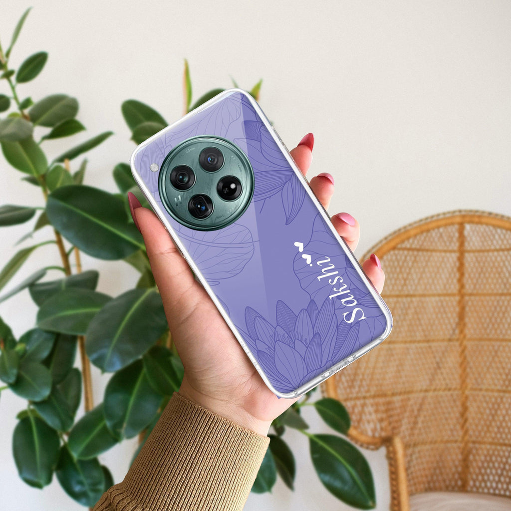 Customized luxury Purple leaves Transparent Silicon Case ForOnePlus 12R 5G