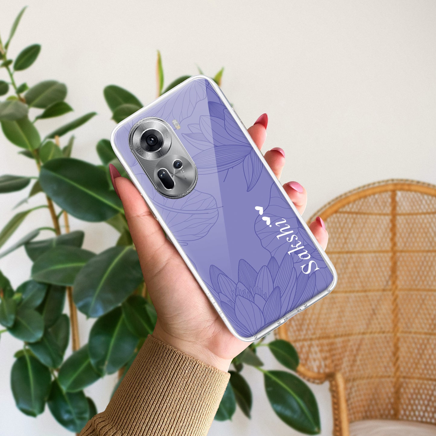 Customized luxury Purple leaves Transparent Silicon Case For Oppo ShopOnCliQ