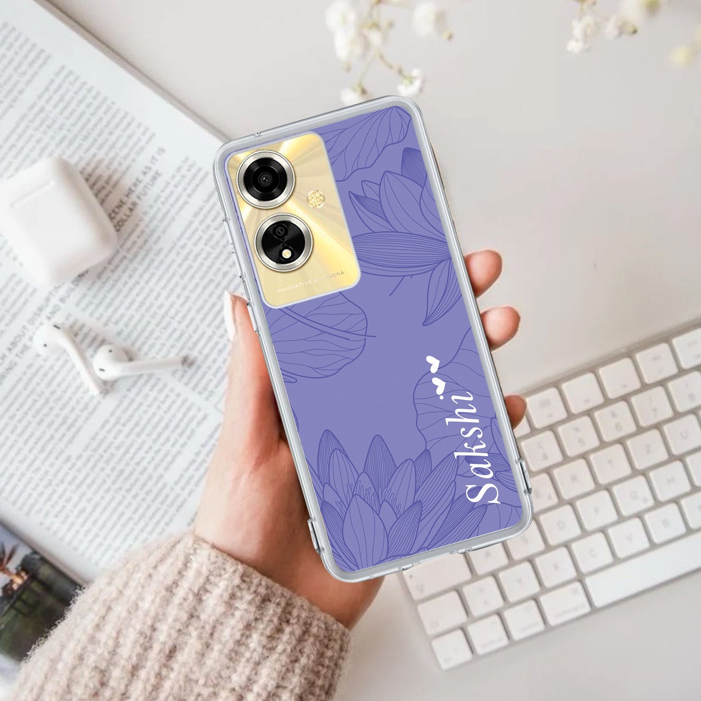 Customized luxury Purple leaves Transparent Silicon Case For Oppo ShopOnCliQ