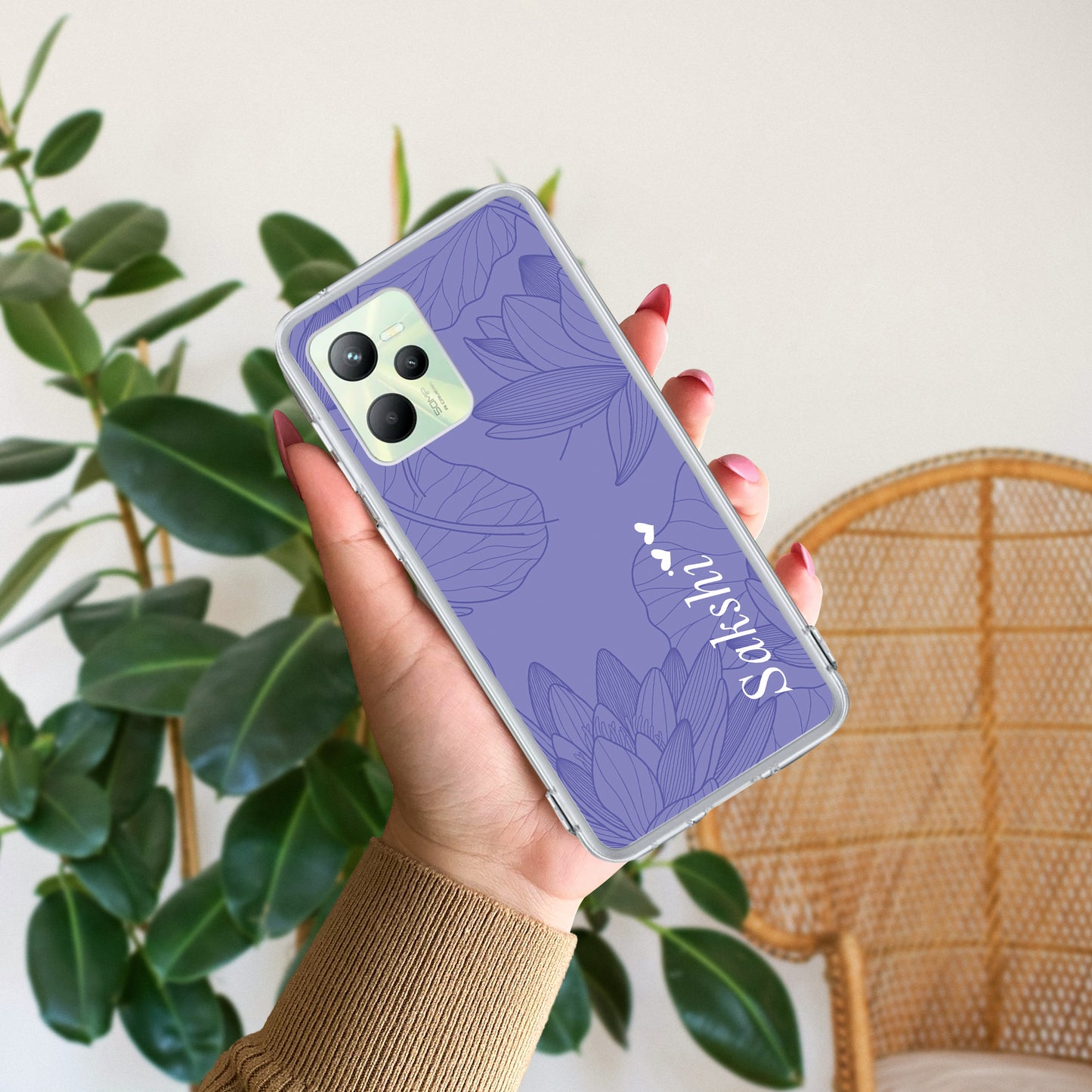 Customized luxury Purple leaves Transparent Silicon Case For Realme/Narzo - ShopOnCliQ