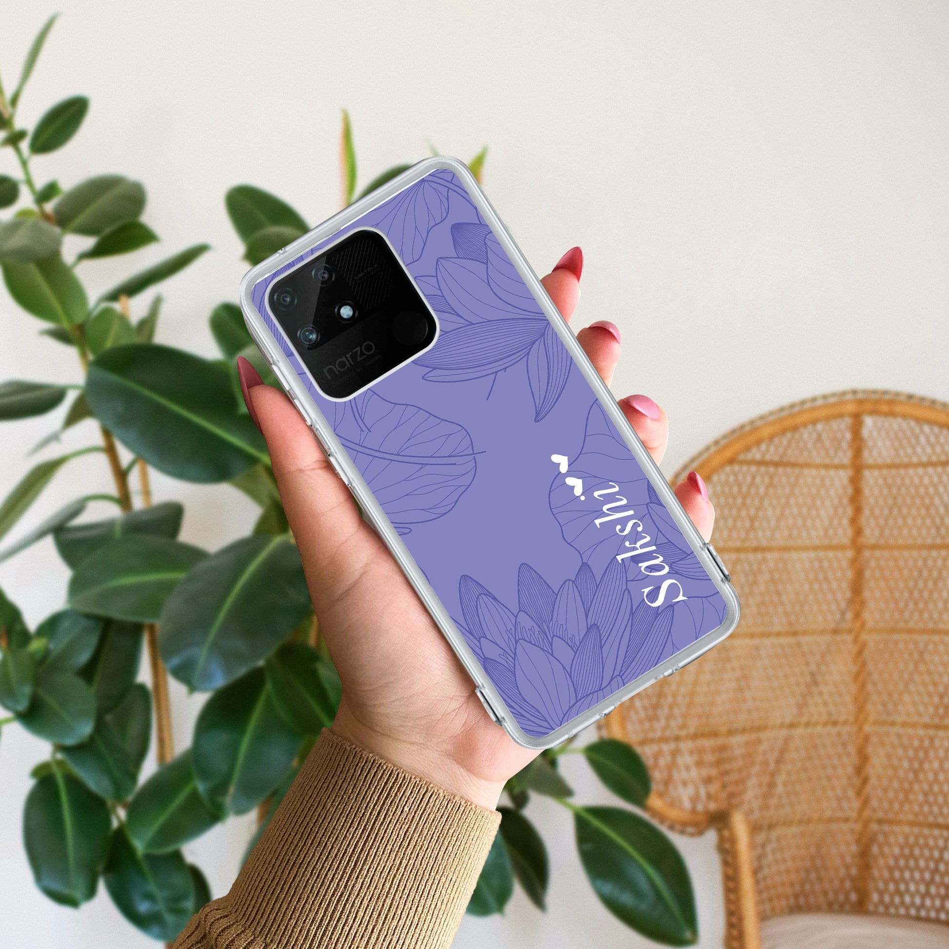 Customized luxury Purple leaves Transparent Silicon Case For Realme/Narzo - ShopOnCliQ