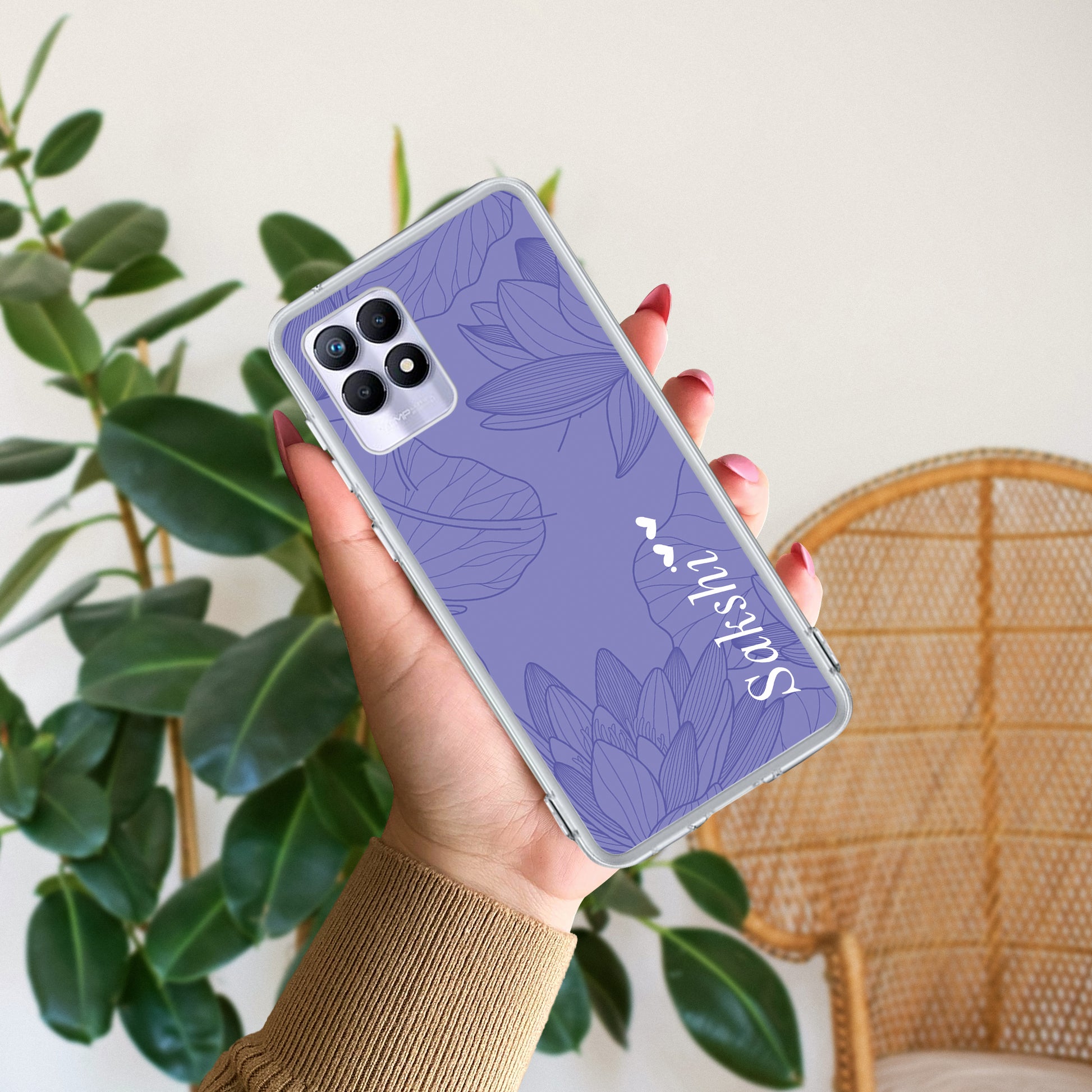 Customized luxury Purple leaves Transparent Silicon Case For Realme/Narzo - ShopOnCliQ