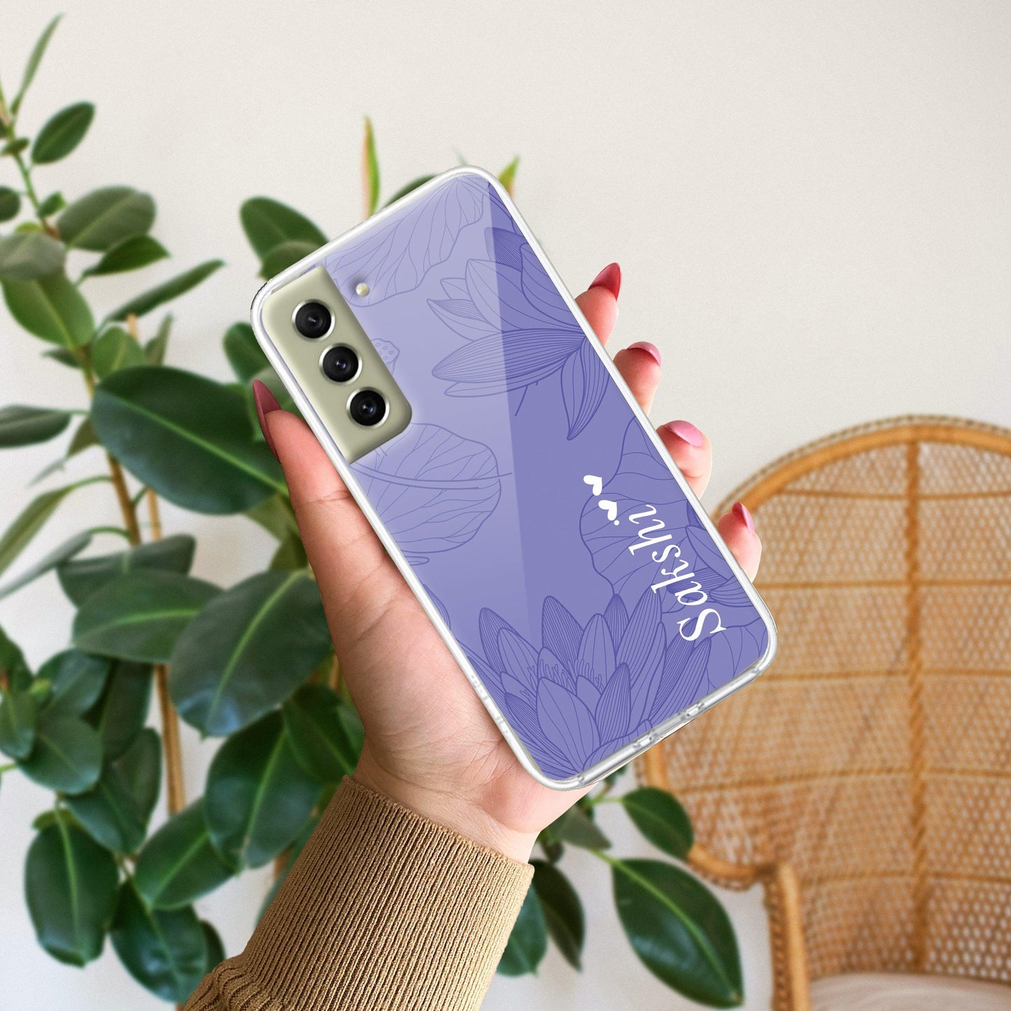 Customized luxury Purple leaves Transparent Silicon Case For Samsung