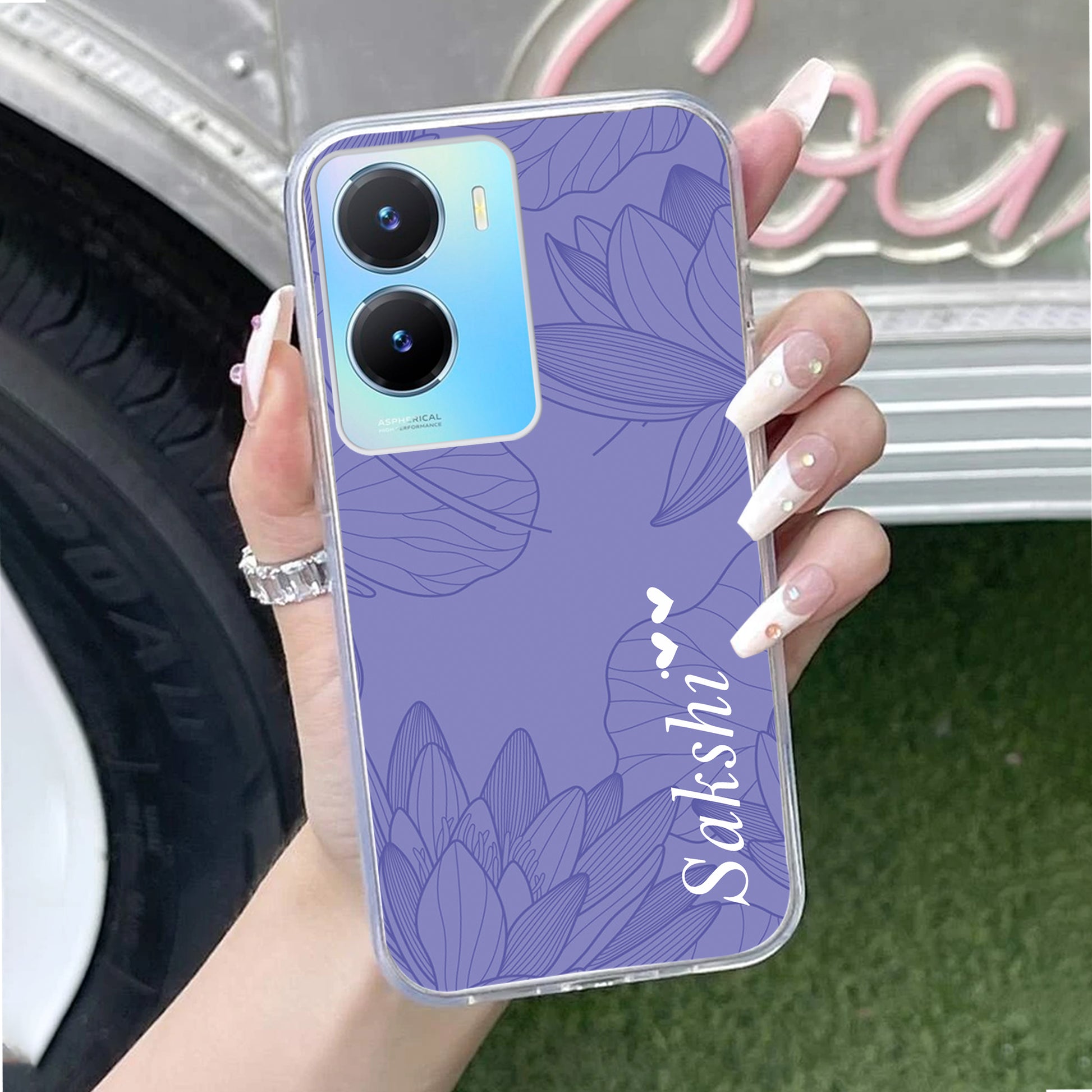 Customized luxury Purple leaves Transparent Silicon Case For Vivo ShopOnCliQ