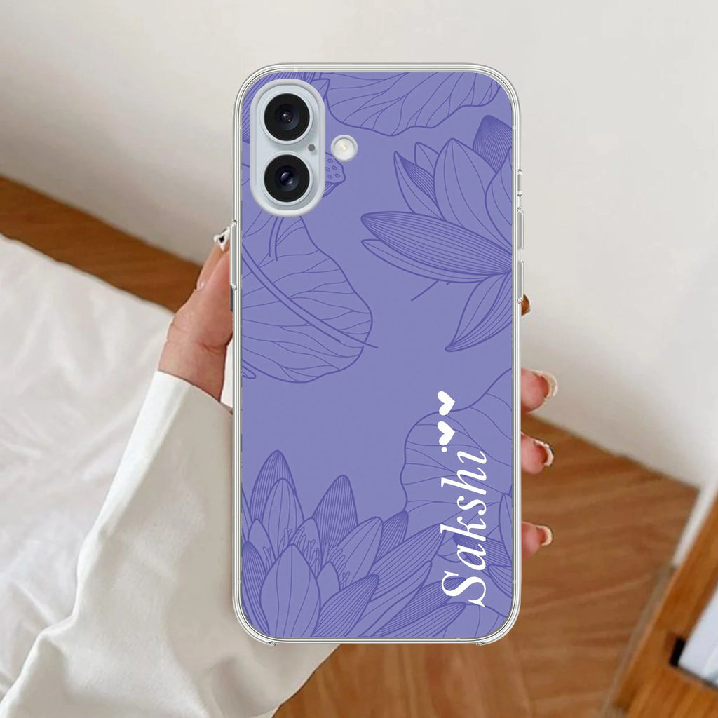 Customized luxury Purple leaves Anti Yellow Clear Case For iPhone 16