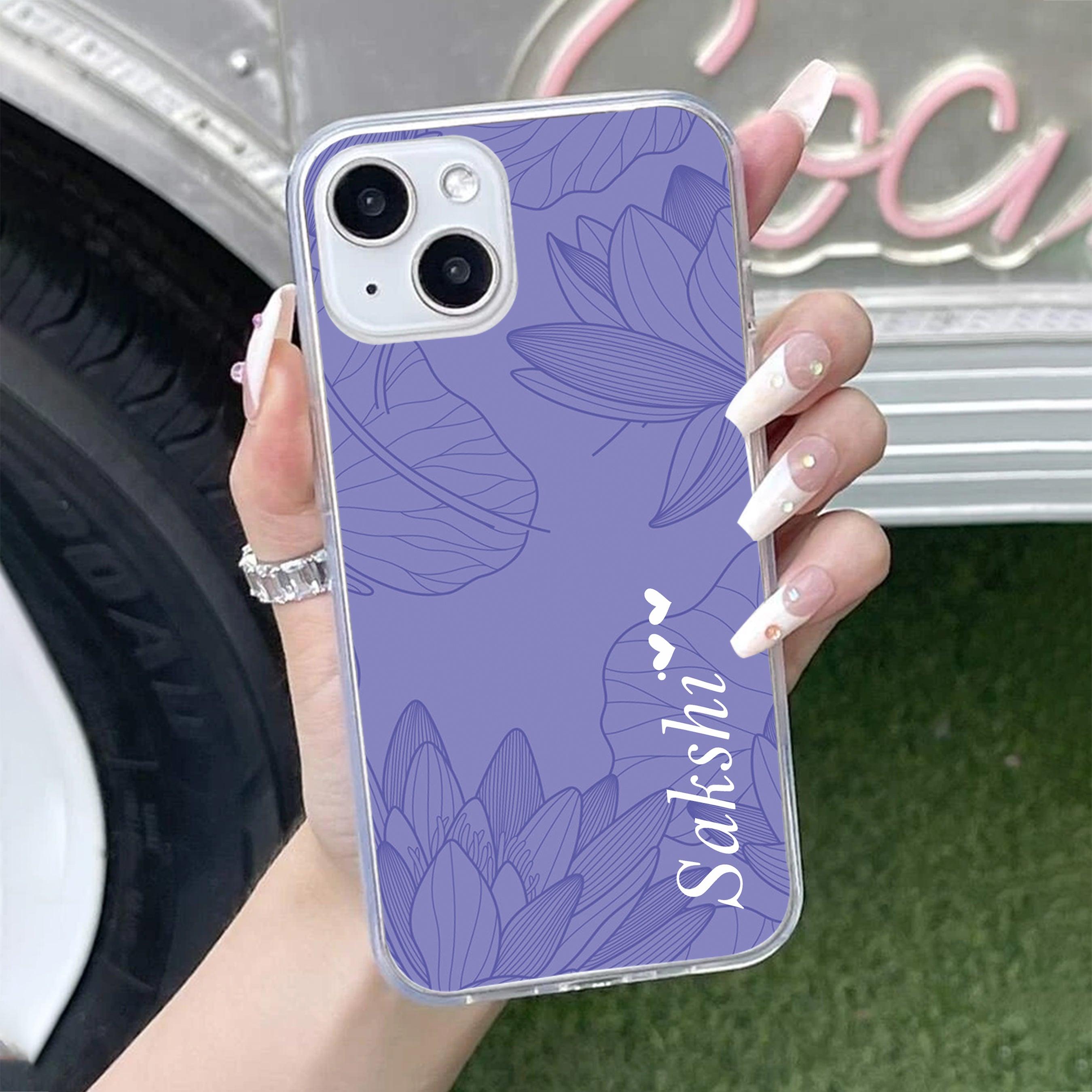Customized luxury Purple leaves Transparent Silicon Case For iPhone - ShopOnCliQ