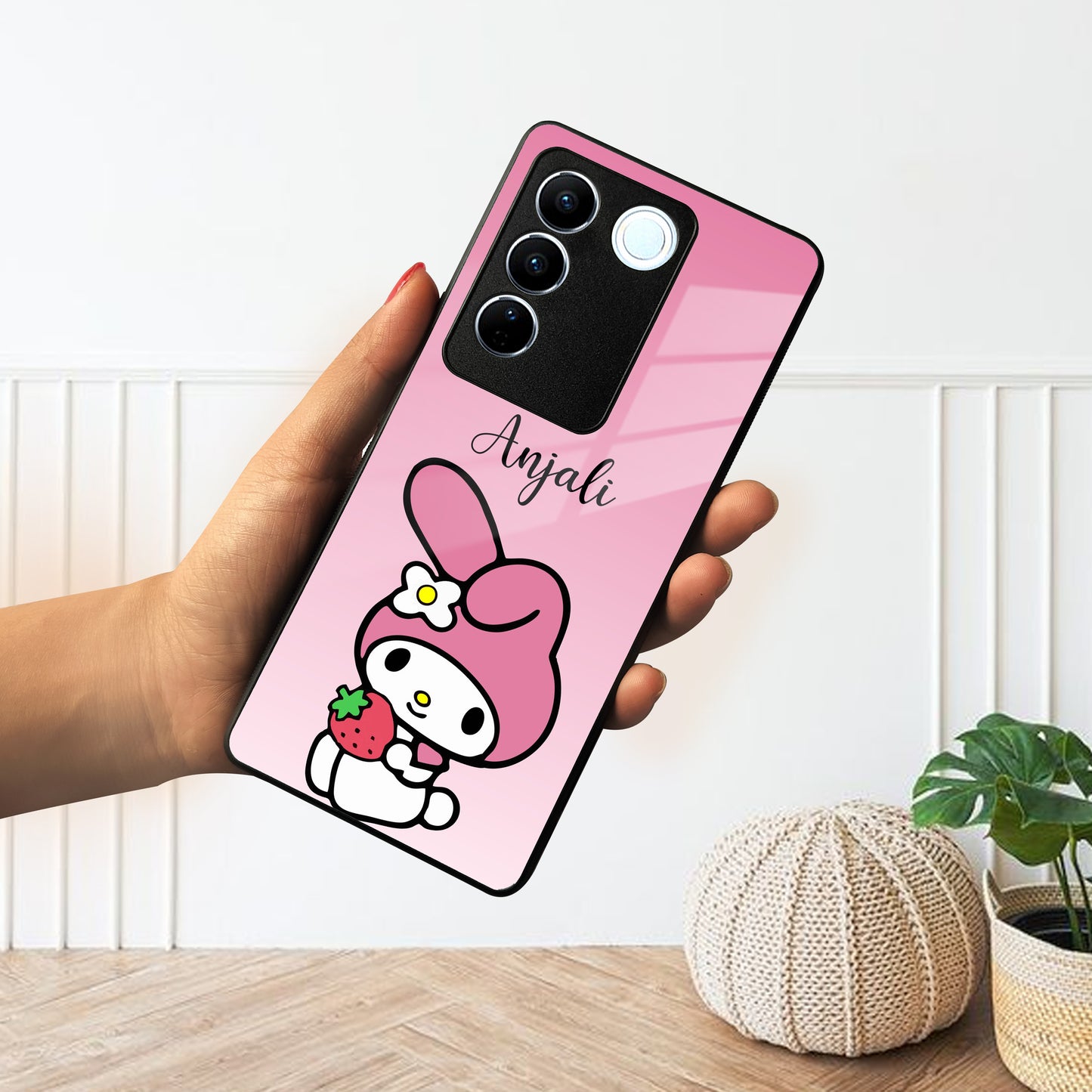 Pink Bunny Glass Case Cover For Vivo