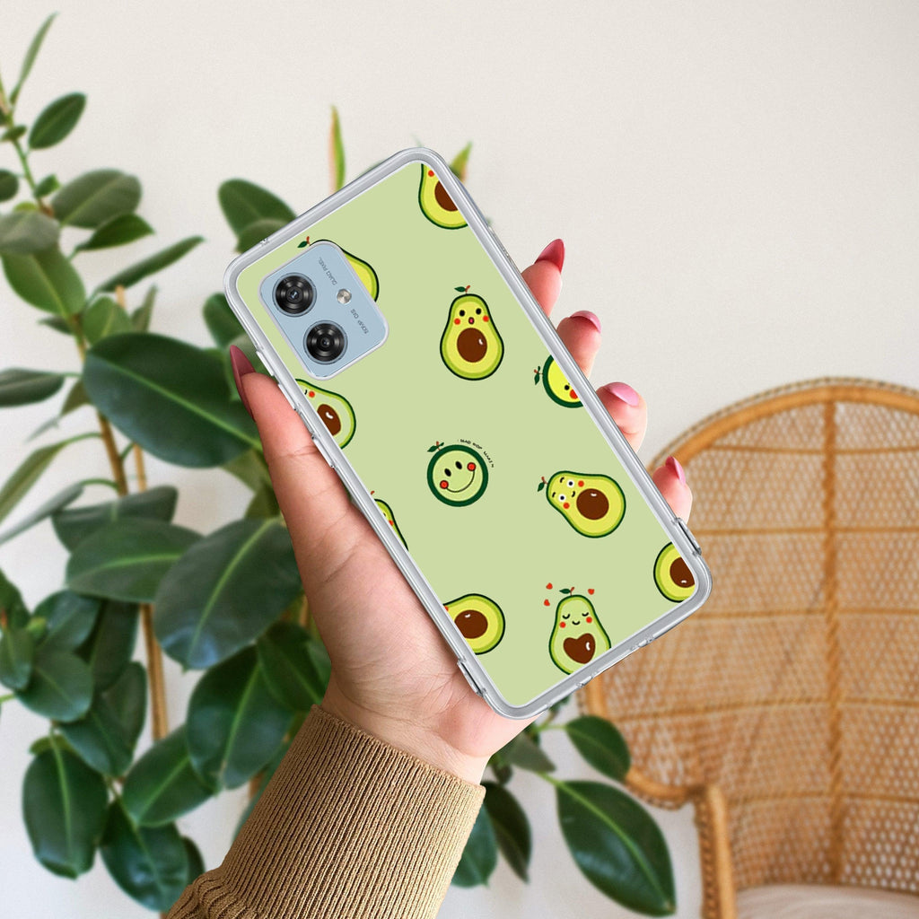 Cute Avocado Transparent Silicon Case For Motorola Edge 50 Pro