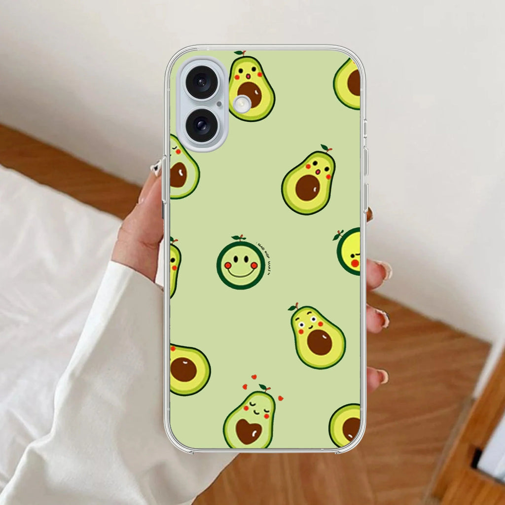 Cute Avocado Anti Yellow Clear Case For iPhone 16 Plus