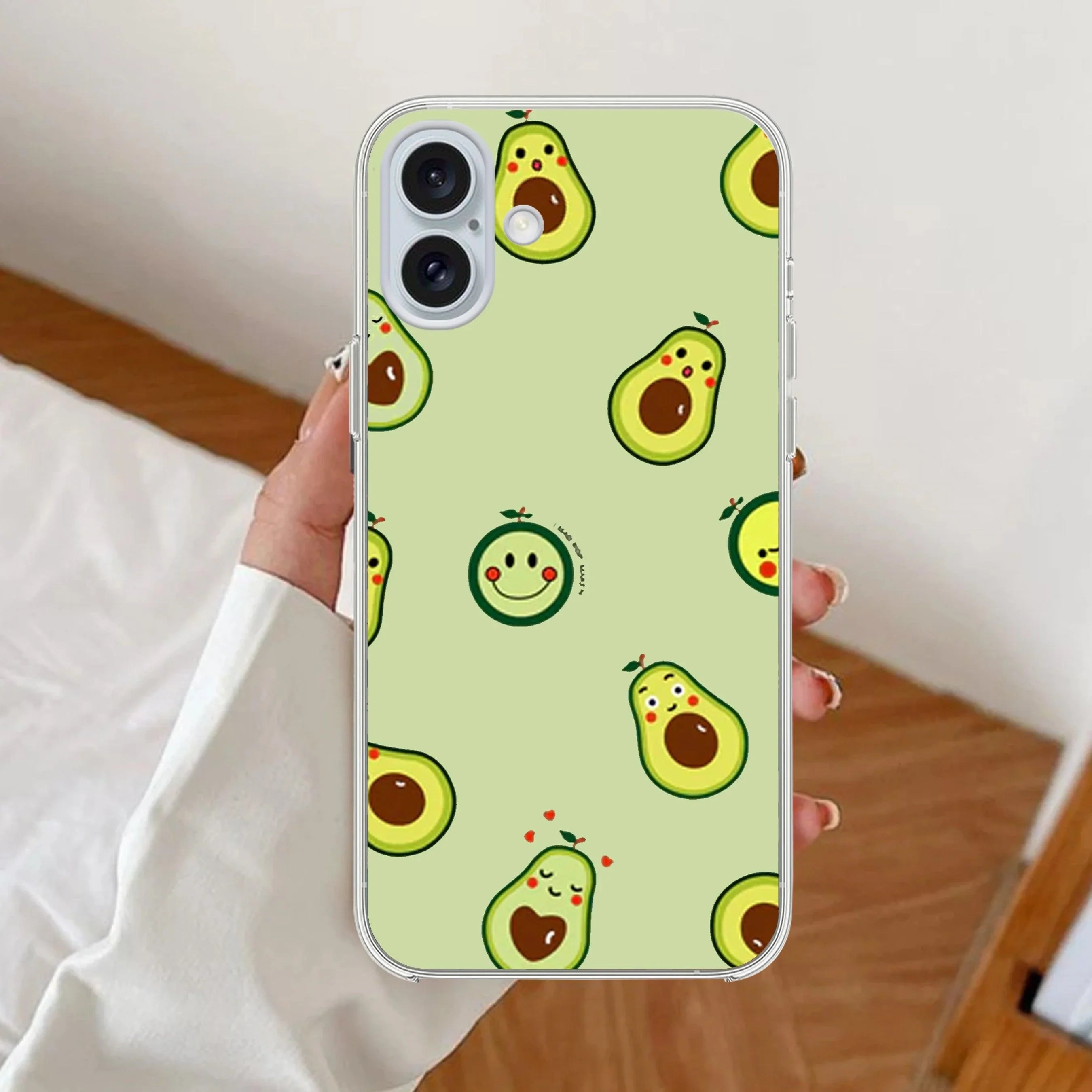 Cute Avocado Transparent Silicon Case For iPhone 16 Plus