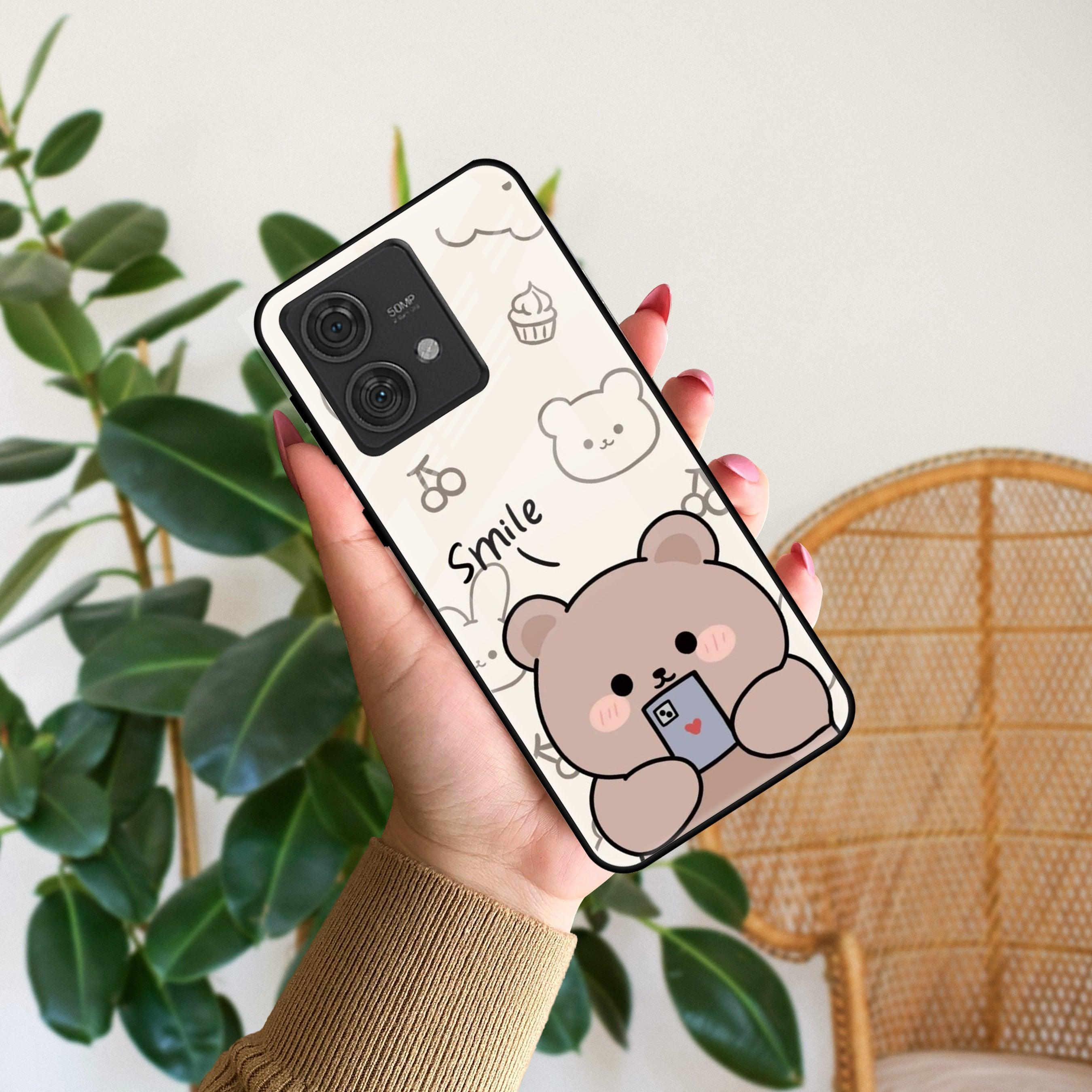 Cute Bear Glossy Metal Case Cover For Motorola - ShopOnCliQ
