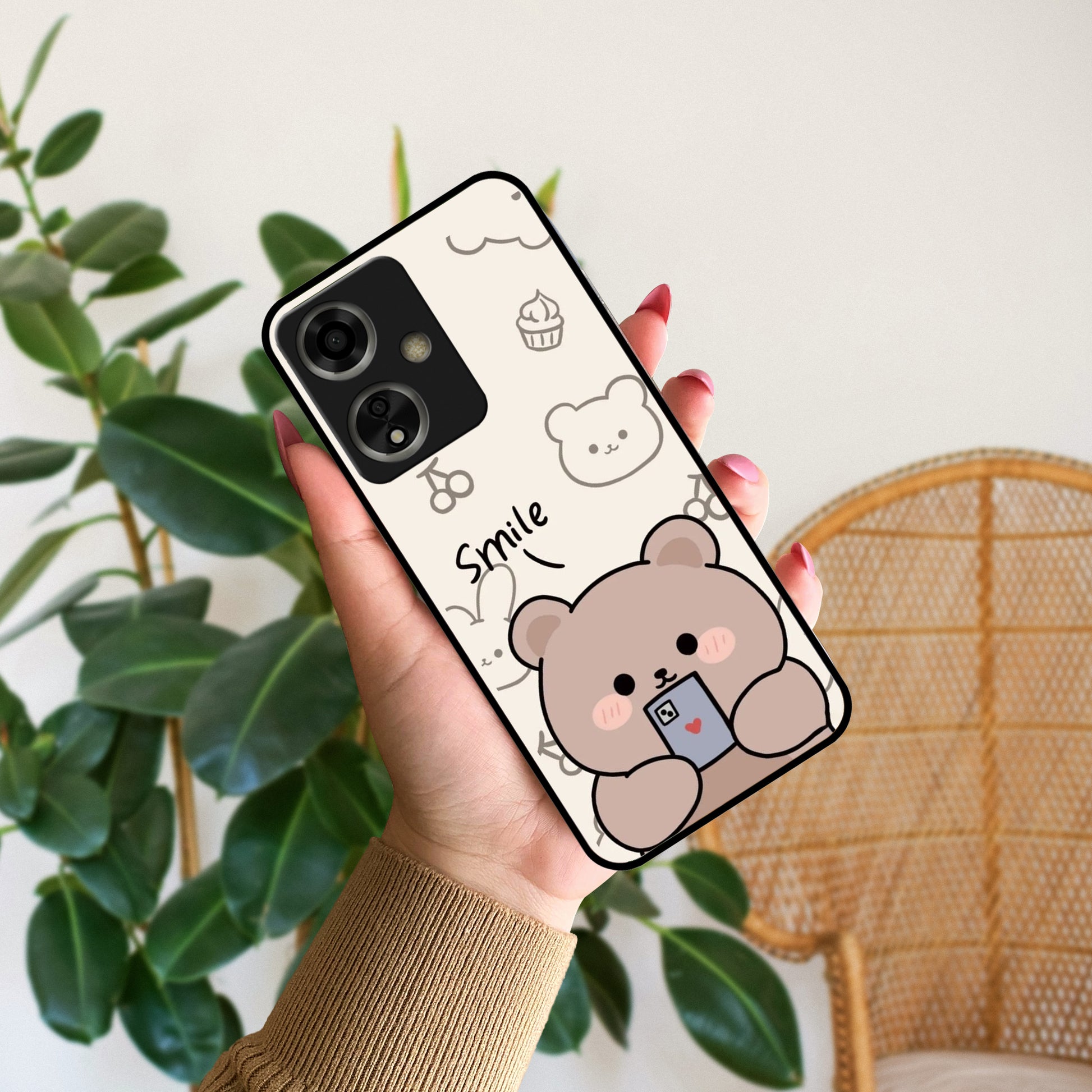 Cute Bear Glossy Metal Case Cover For Oppo - ShopOnCliQ