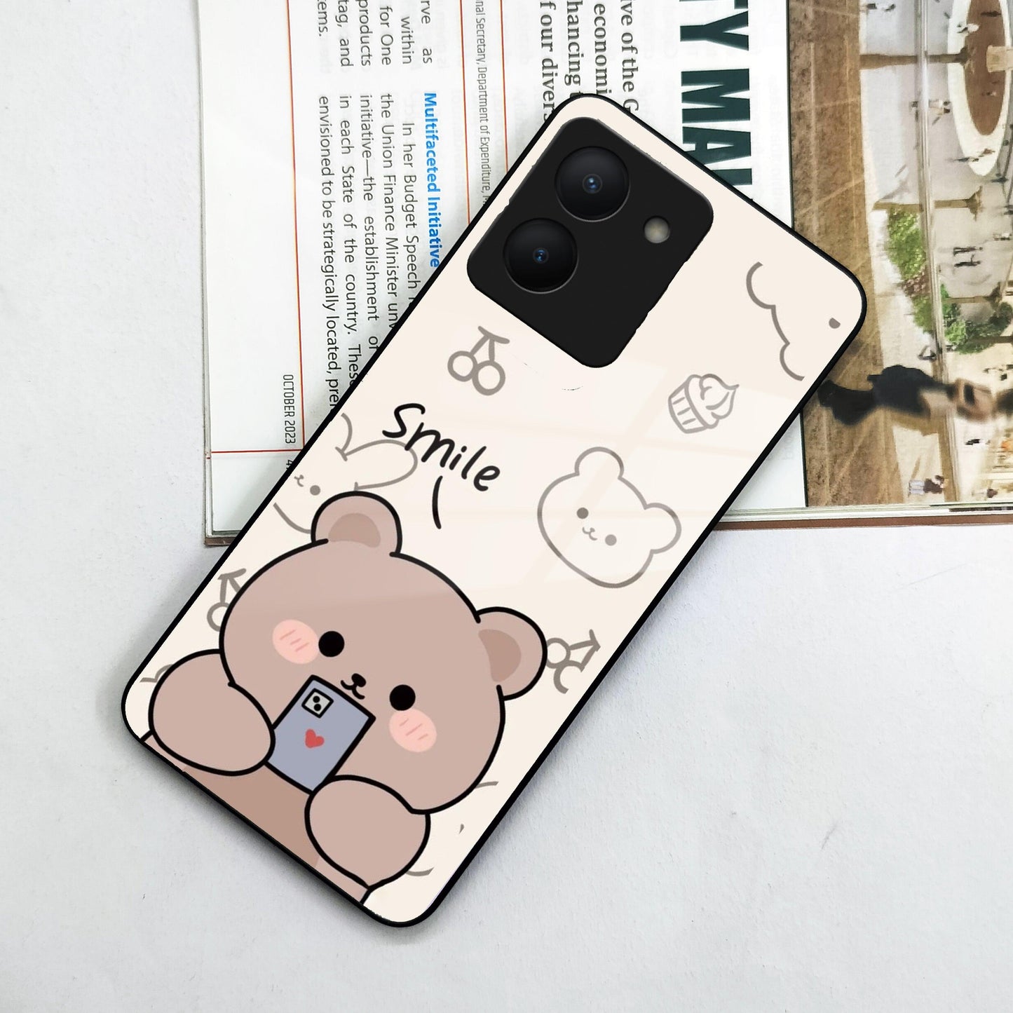 Cute Bear Glossy Metal Case Cover For Vivo ShopOnCliQ