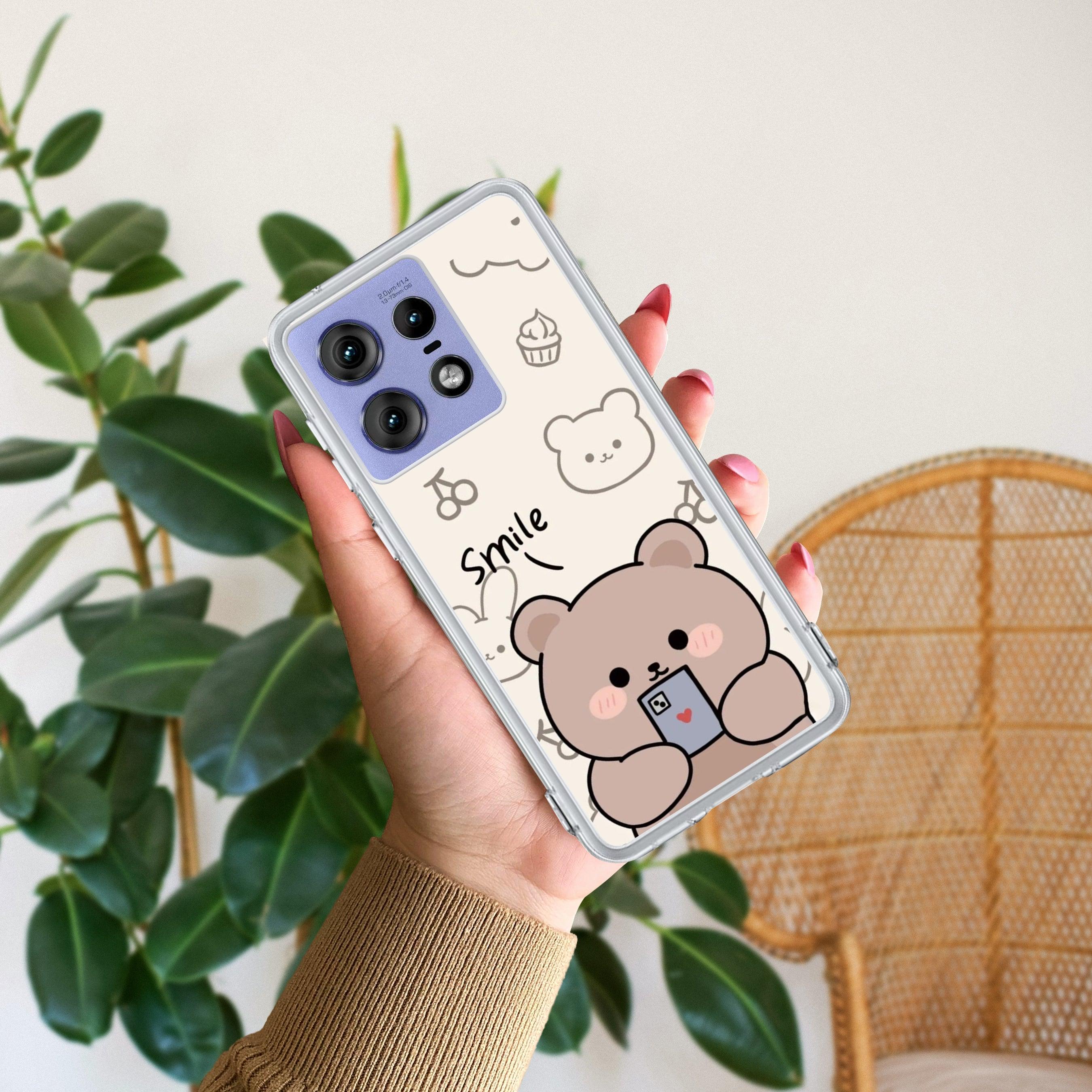 Cute Bear Transparent Silicon Case For Motorola - ShopOnCliQ