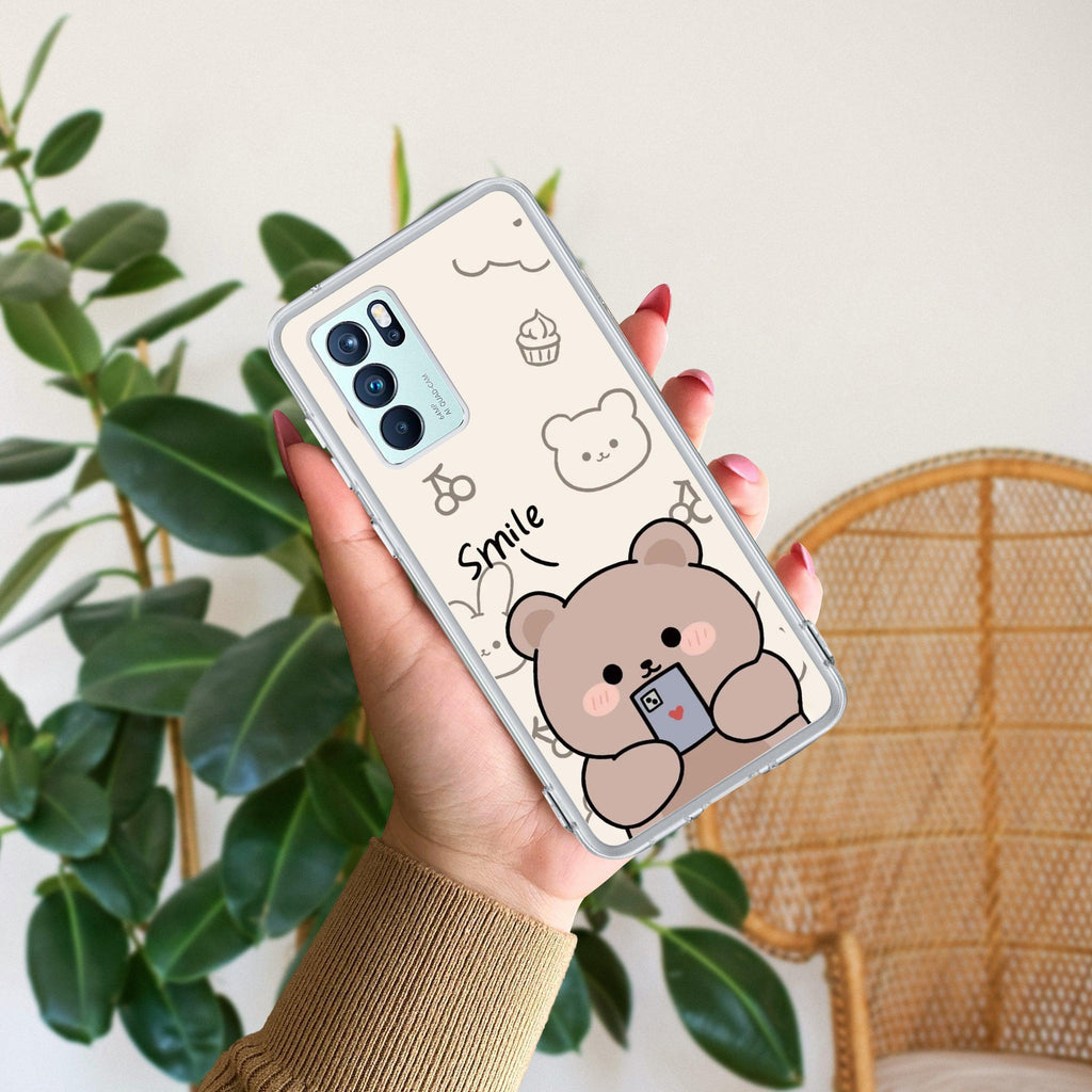 Cute Bear Transparent Silicon Case For Oppo Reno 6 Pro 5G