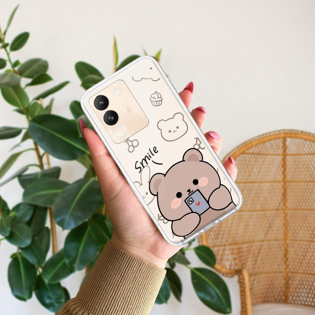 Cute Bear Transparent Silicon Case For Vivo - ShopOnCliQ