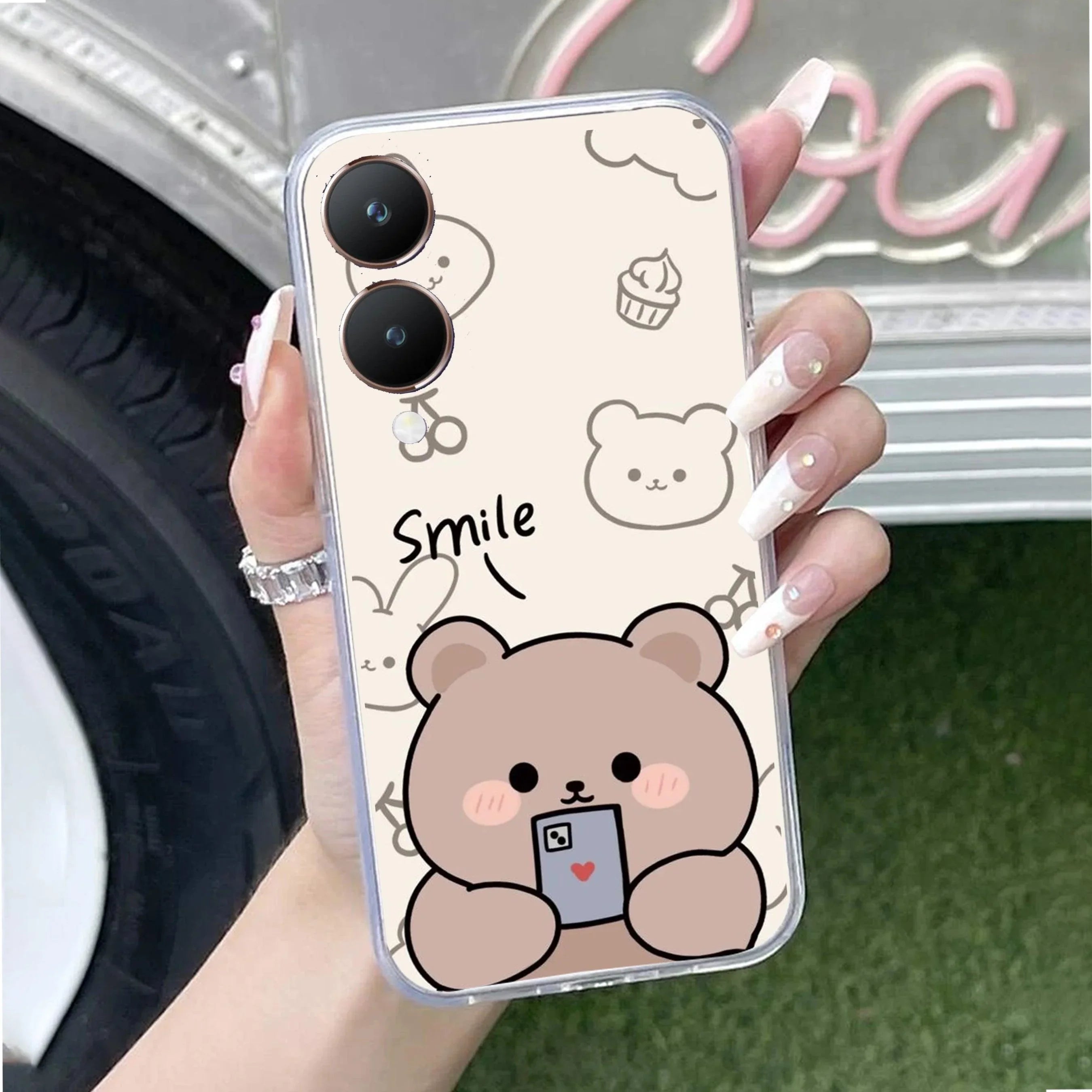 Cute Bear Transparent Silicon Case For Vivo - ShopOnCliQ