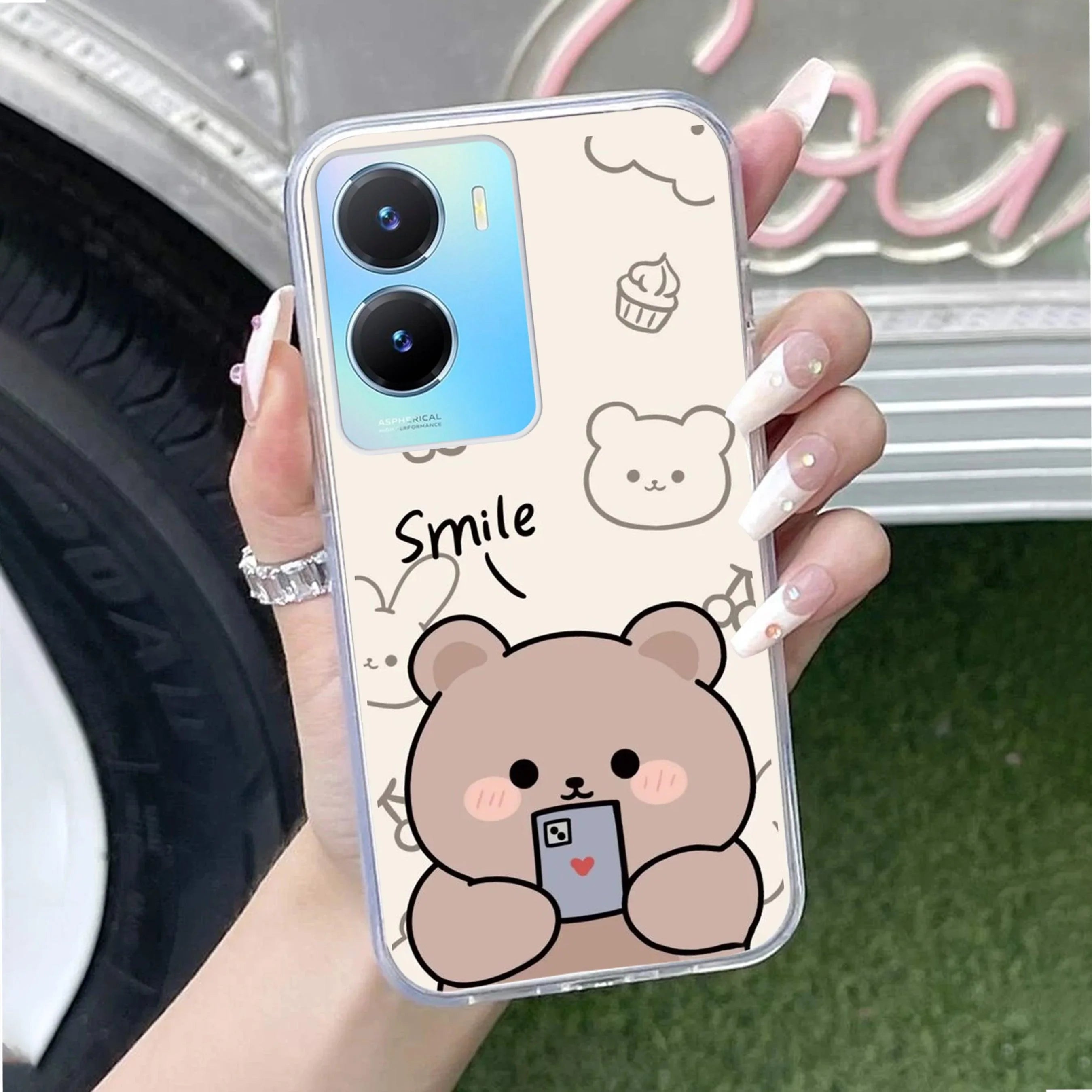 Cute Bear Transparent Silicon Case For Vivo - ShopOnCliQ
