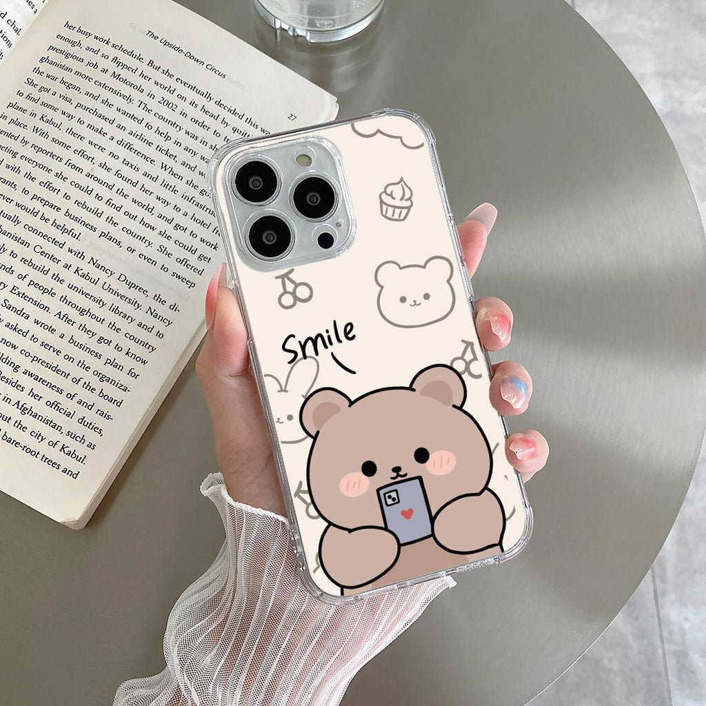 Cute Bear Anti Yellow Clear Case For iPhone 15 Plus