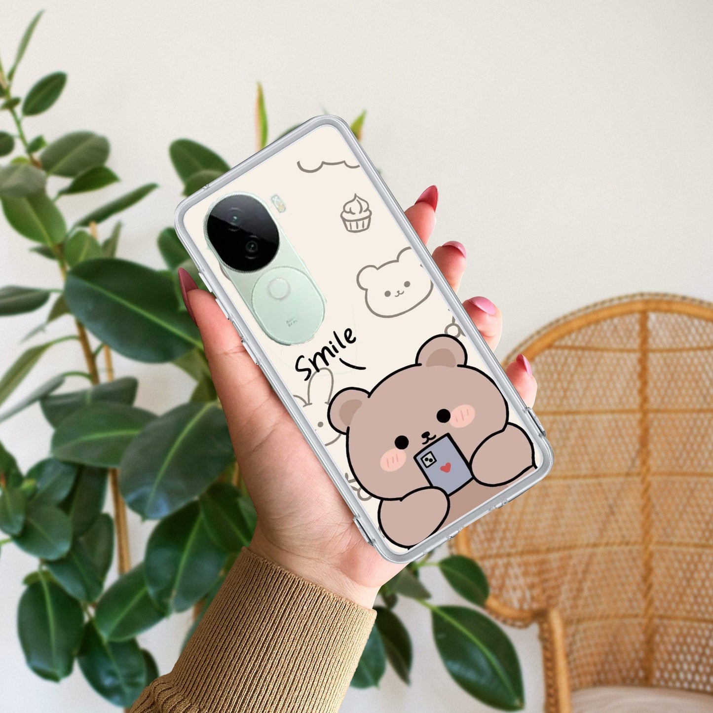 Cute Bear Transparent Silicon Case For iQOO ShopOnCliQ