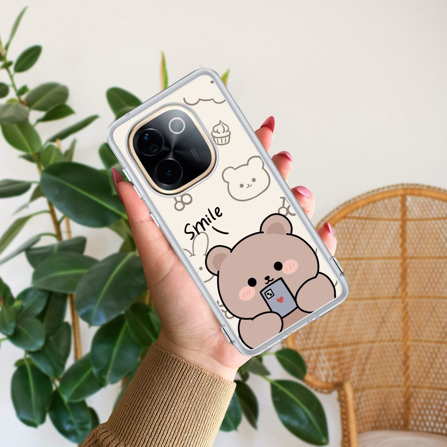 Cute Bear Transparent Silicon Case For iQOO ShopOnCliQ