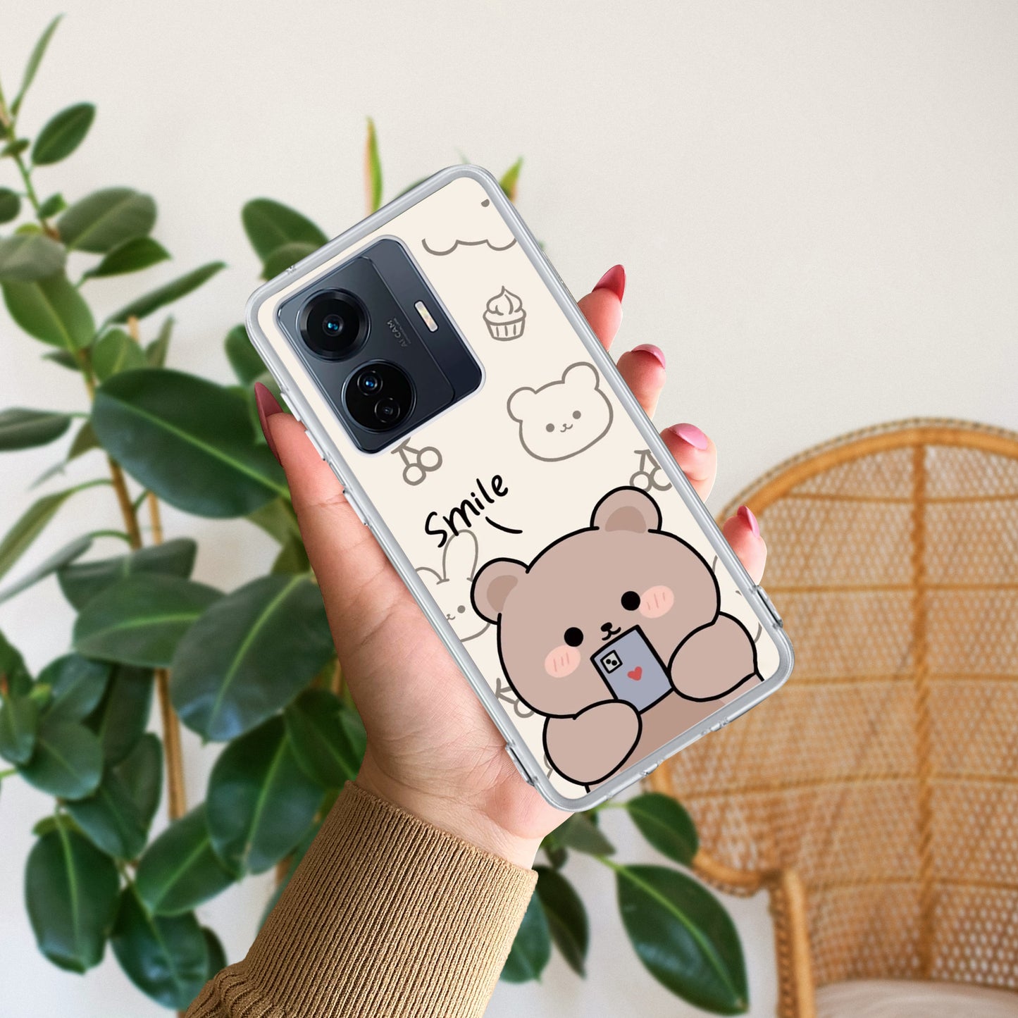 Cute Bear Transparent Silicon Case For iQOO ShopOnCliQ