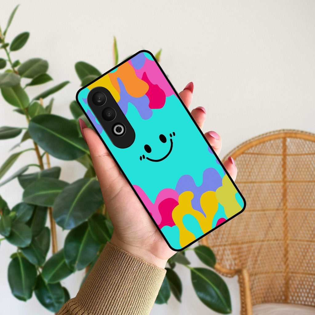 Cute Blue Smiley Multicolor Glass Case For OnePlus - ShopOnCliQ