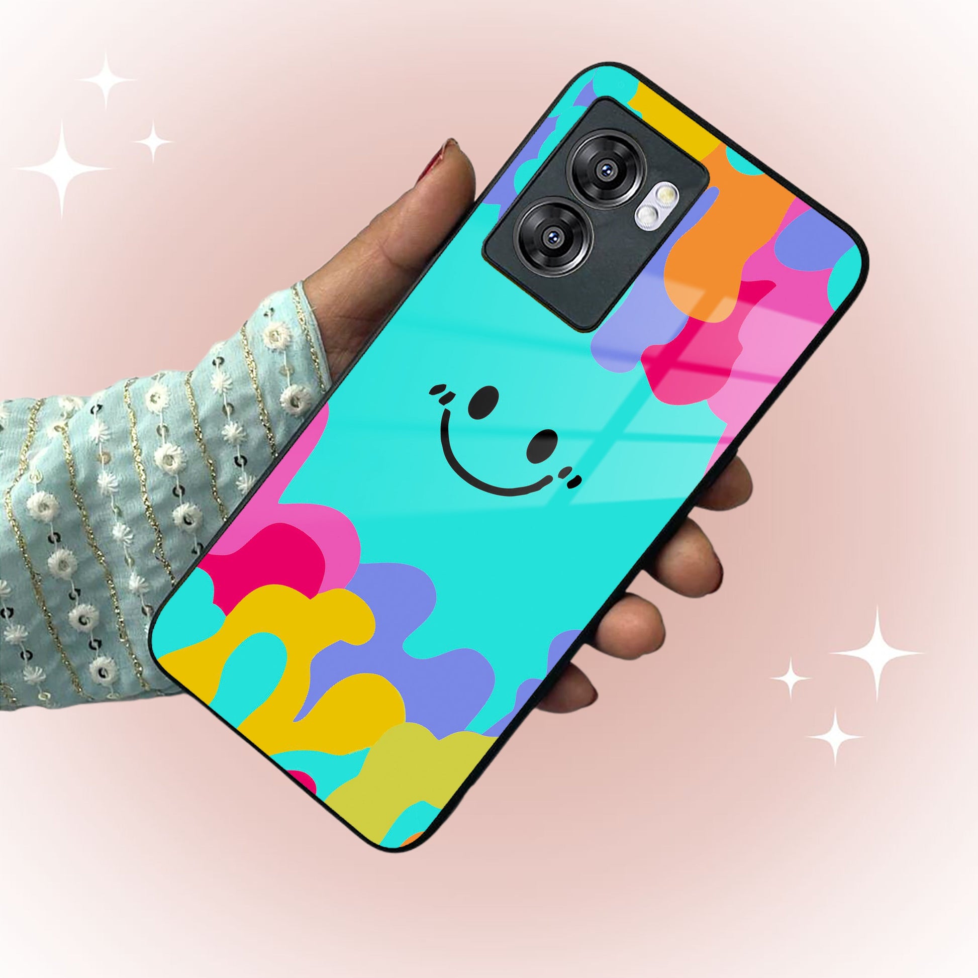 Cute Blue Smiley Multicolor Glass Case For Oppo ShopOnCliQ