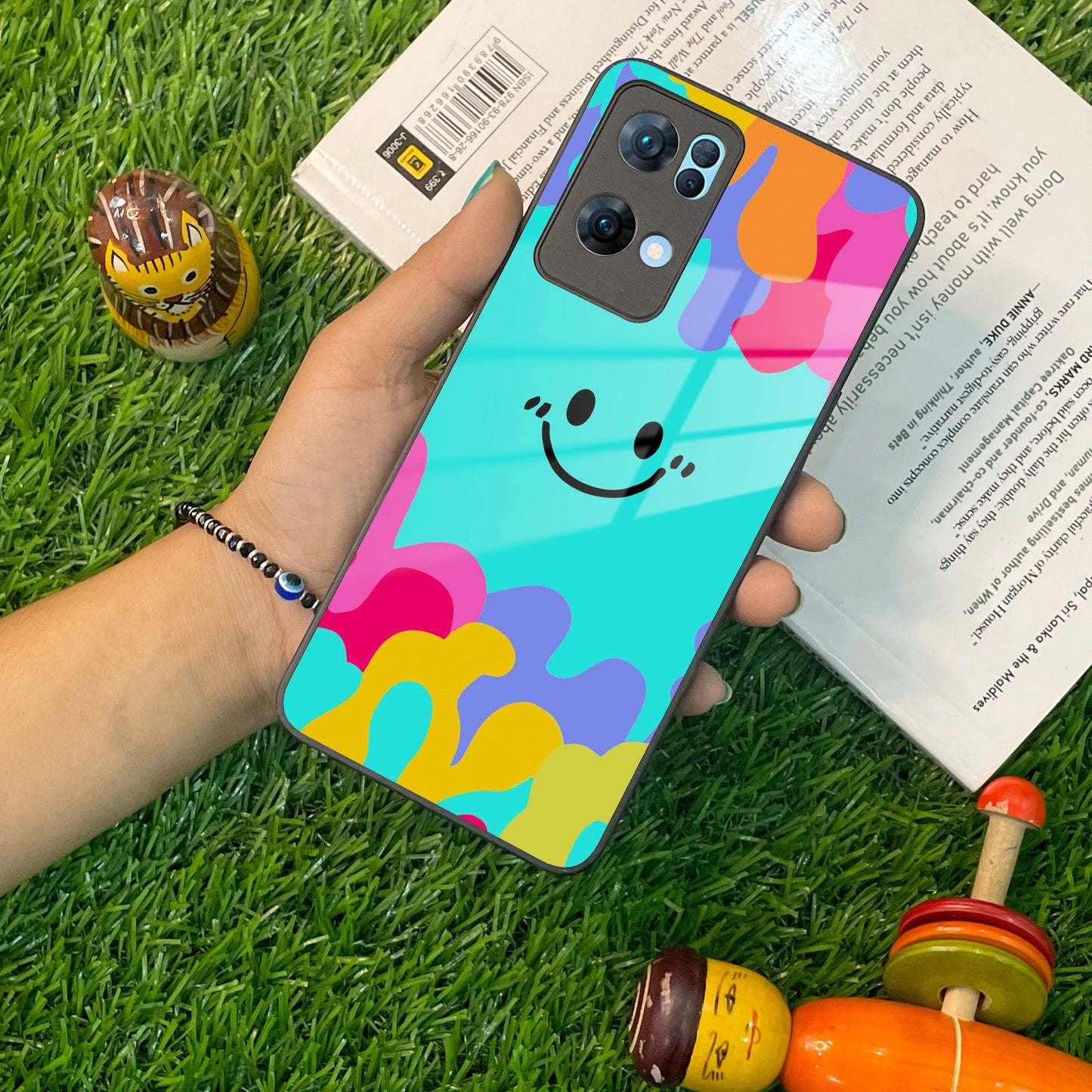 Cute Blue Smiley Multicolor Glass Case For Oppo ShopOnCliQ