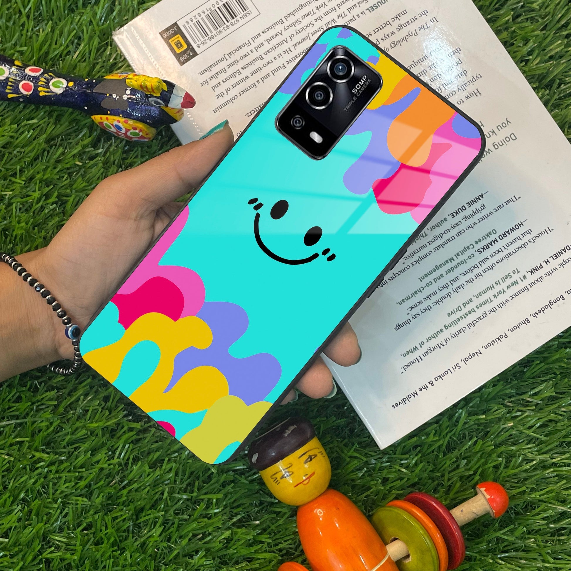 Cute Blue Smiley Multicolor Glass Case For Oppo ShopOnCliQ