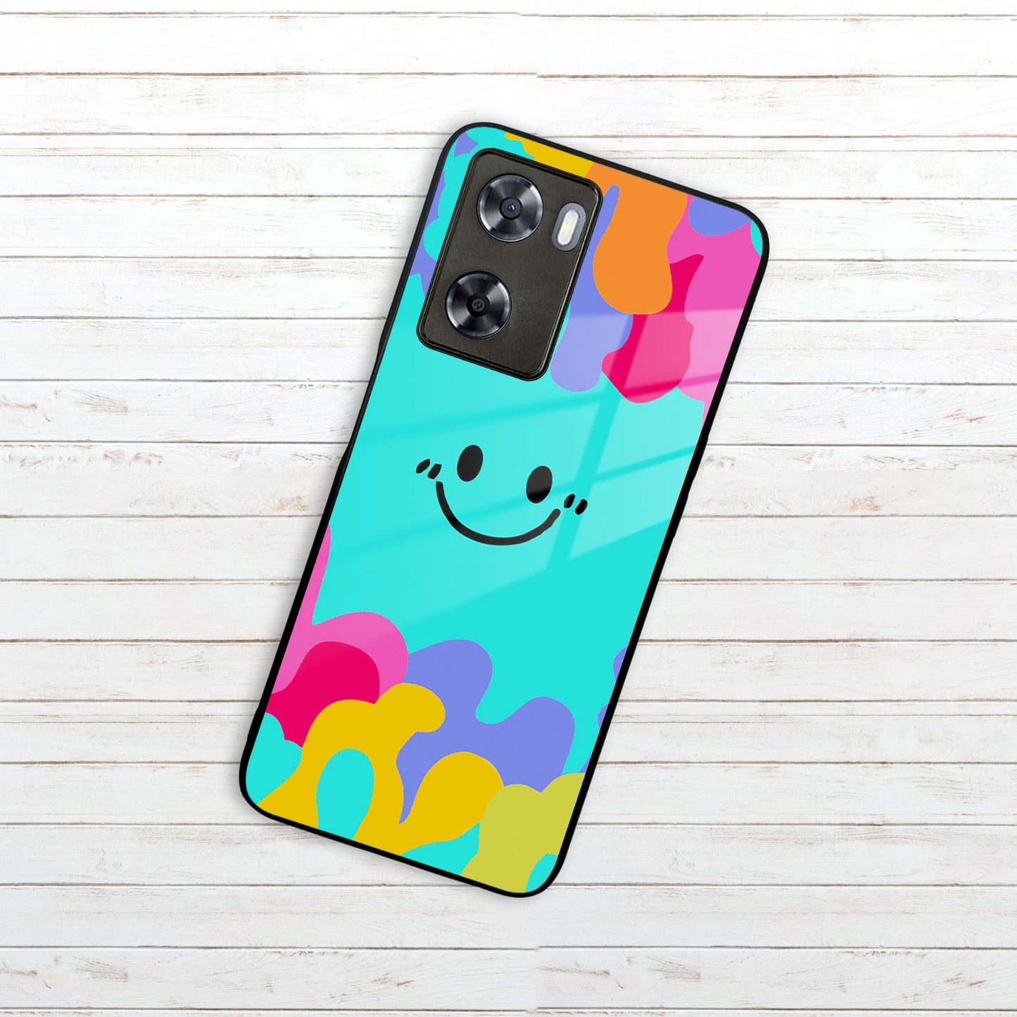 Cute Blue Smiley Multicolor Glass Case For Oppo ShopOnCliQ