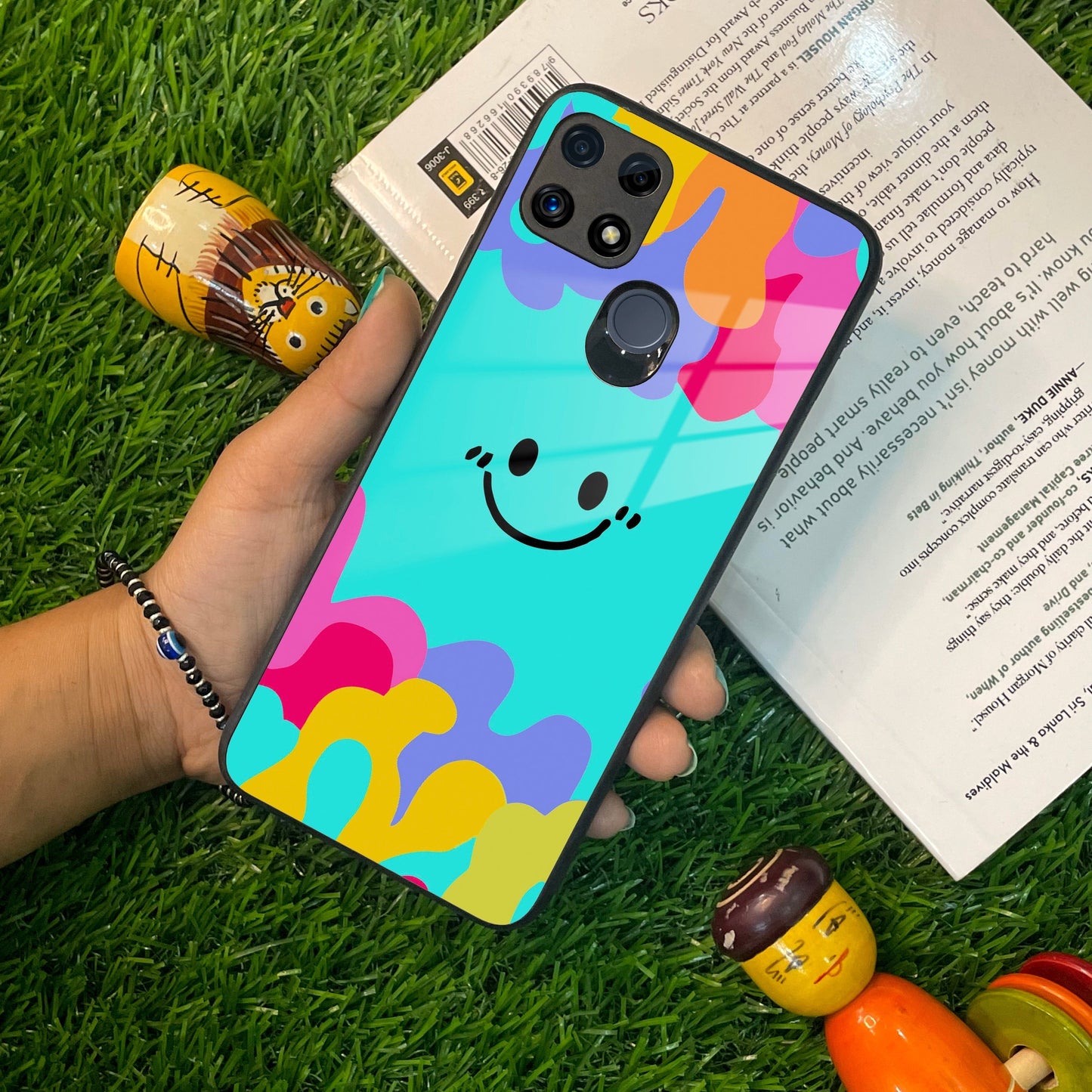 Cute Blue Smiley Multicolor Glass Case For Oppo ShopOnCliQ