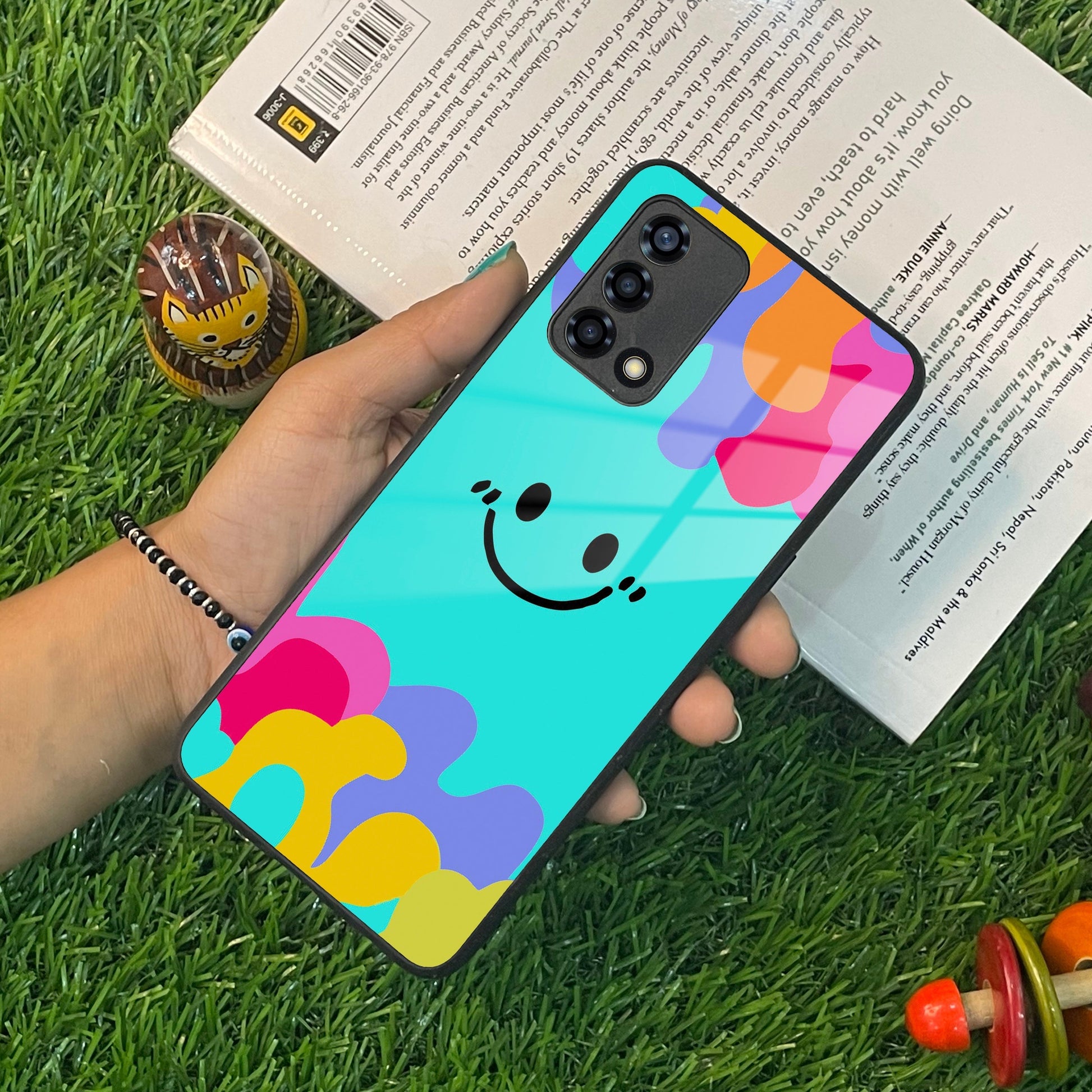 Cute Blue Smiley Multicolor Glass Case For Oppo ShopOnCliQ