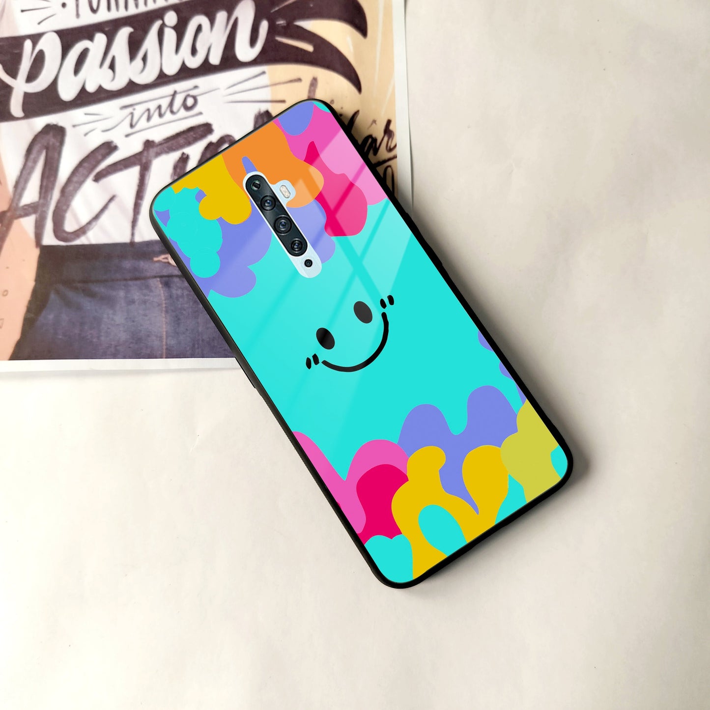 Cute Blue Smiley Multicolor Glass Case For Oppo ShopOnCliQ