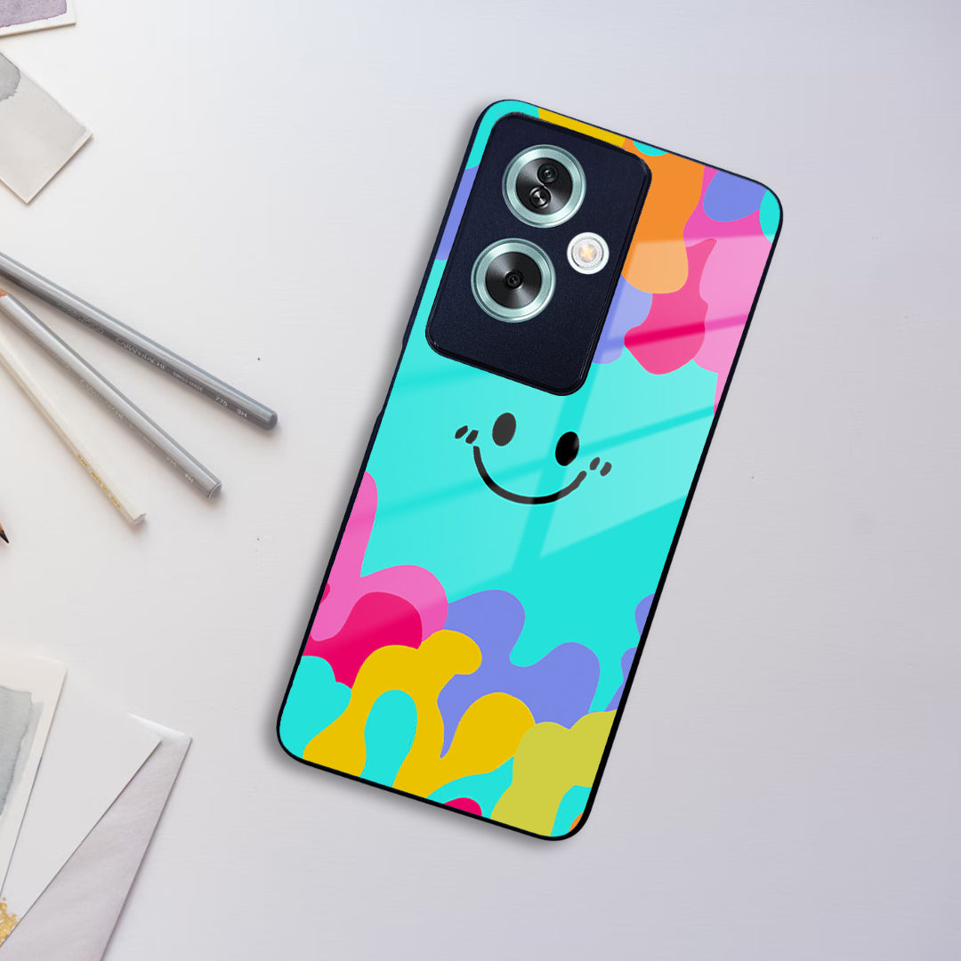 Cute Blue Smiley Multicolor Glass Case For Oppo ShopOnCliQ