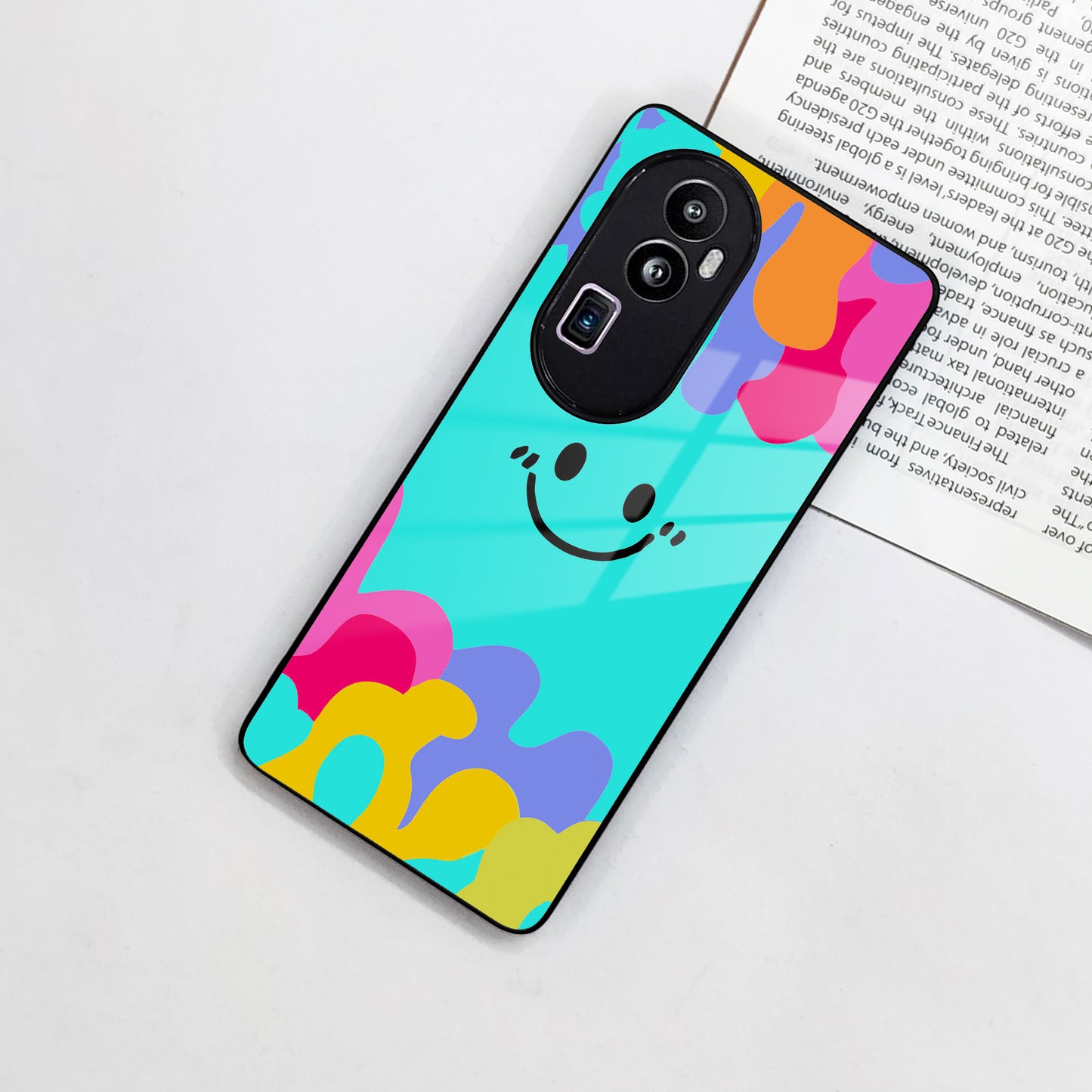 Cute Blue Smiley Multicolor Glass Case For Oppo ShopOnCliQ