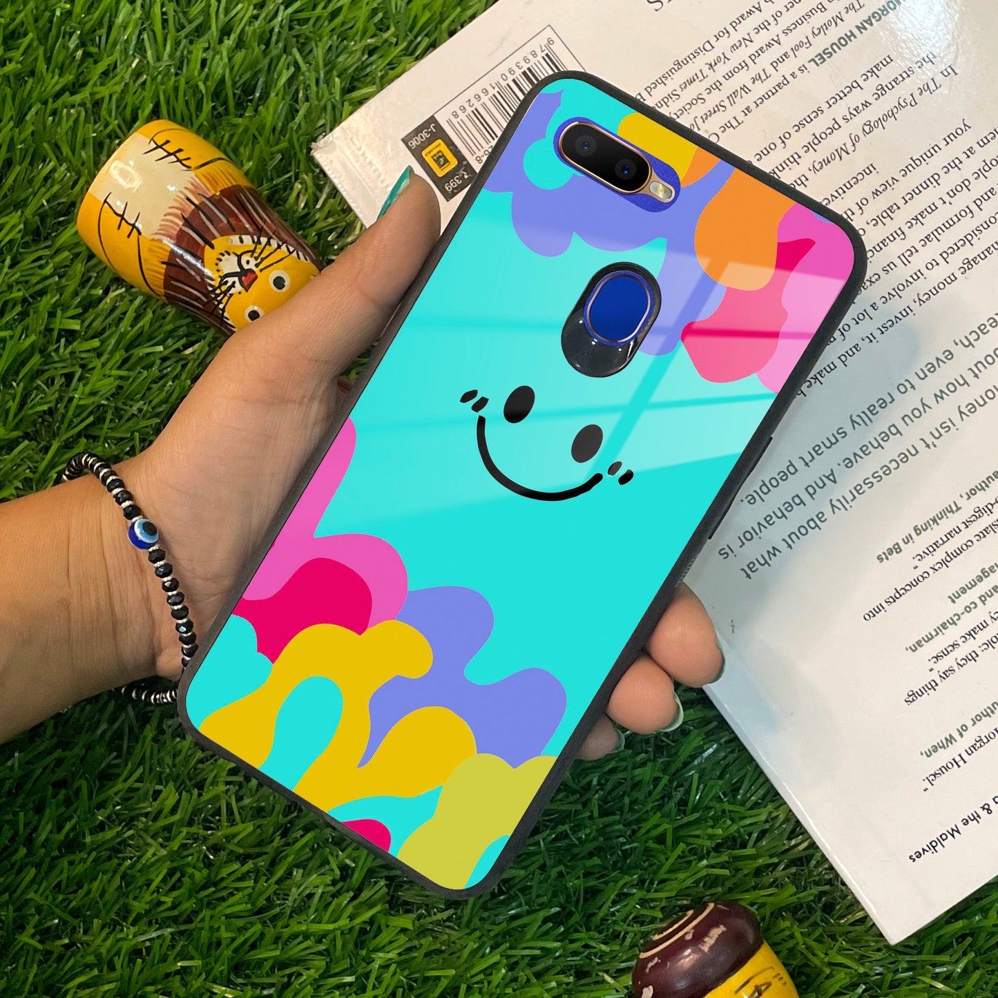 Cute Blue Smiley Multicolor Glass Case For Oppo ShopOnCliQ